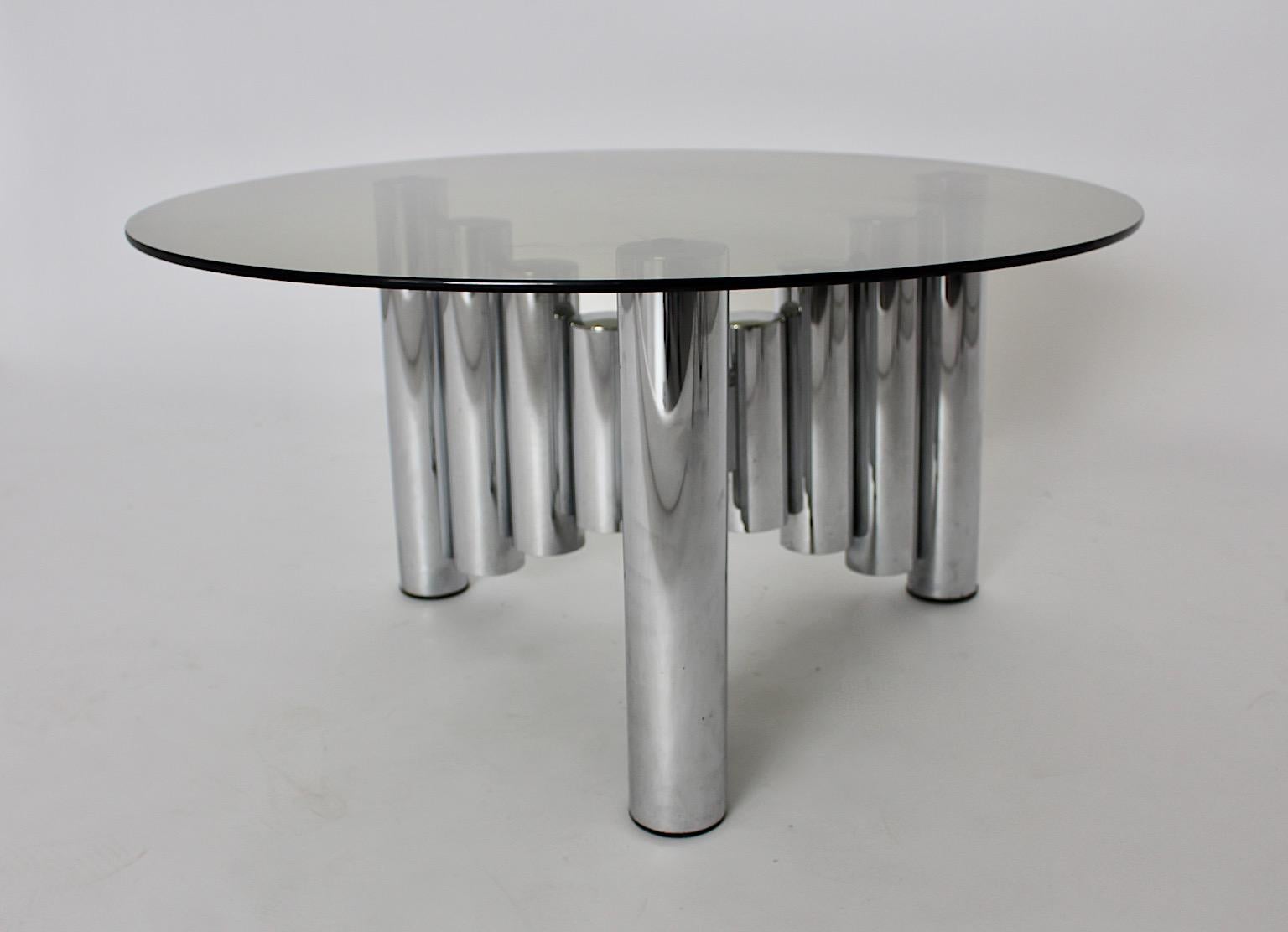 Sculptural Modernist Vintage Chromed Metal Glass Coffee Table Side Table 1960s In Good Condition For Sale In Vienna, AT