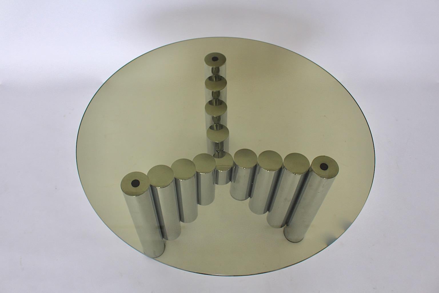 Sculptural Modernist Vintage Chromed Metal Glass Coffee Table Side Table 1960s For Sale 1