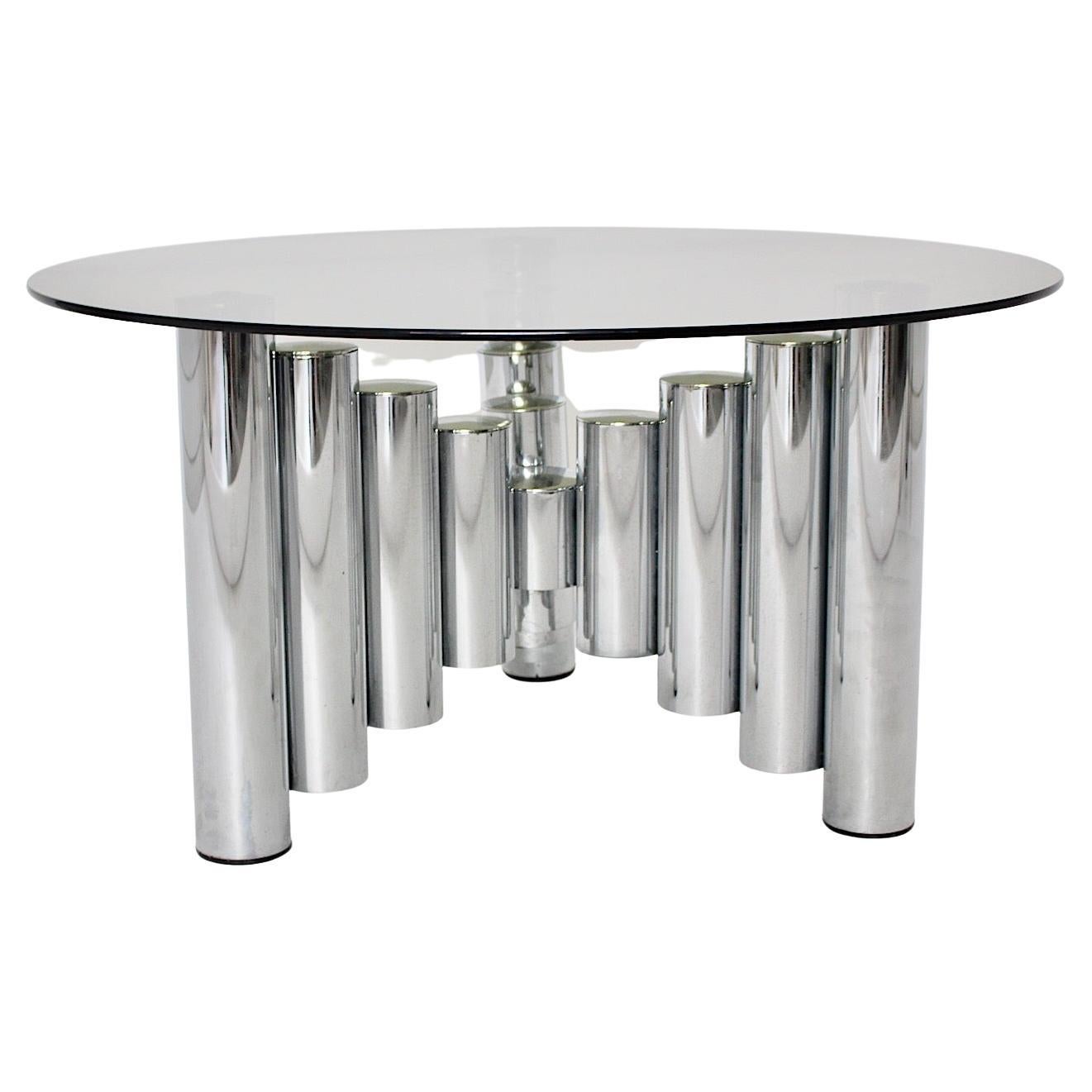 Sculptural Modernist Vintage Chromed Metal Glass Coffee Table Side Table 1960s For Sale