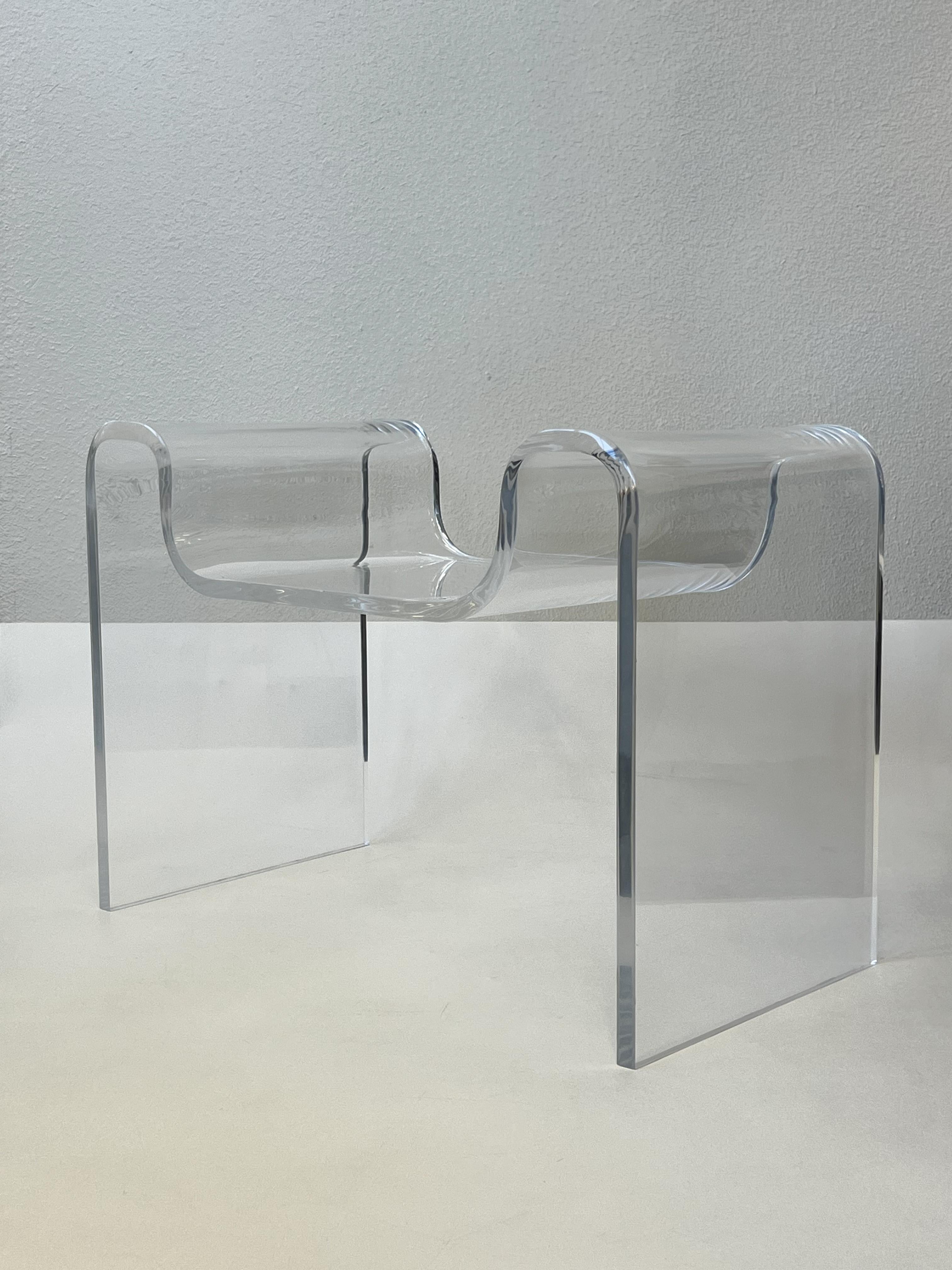 Modern Sculptural Molded Clear Acrylic Bench by Karl Springer