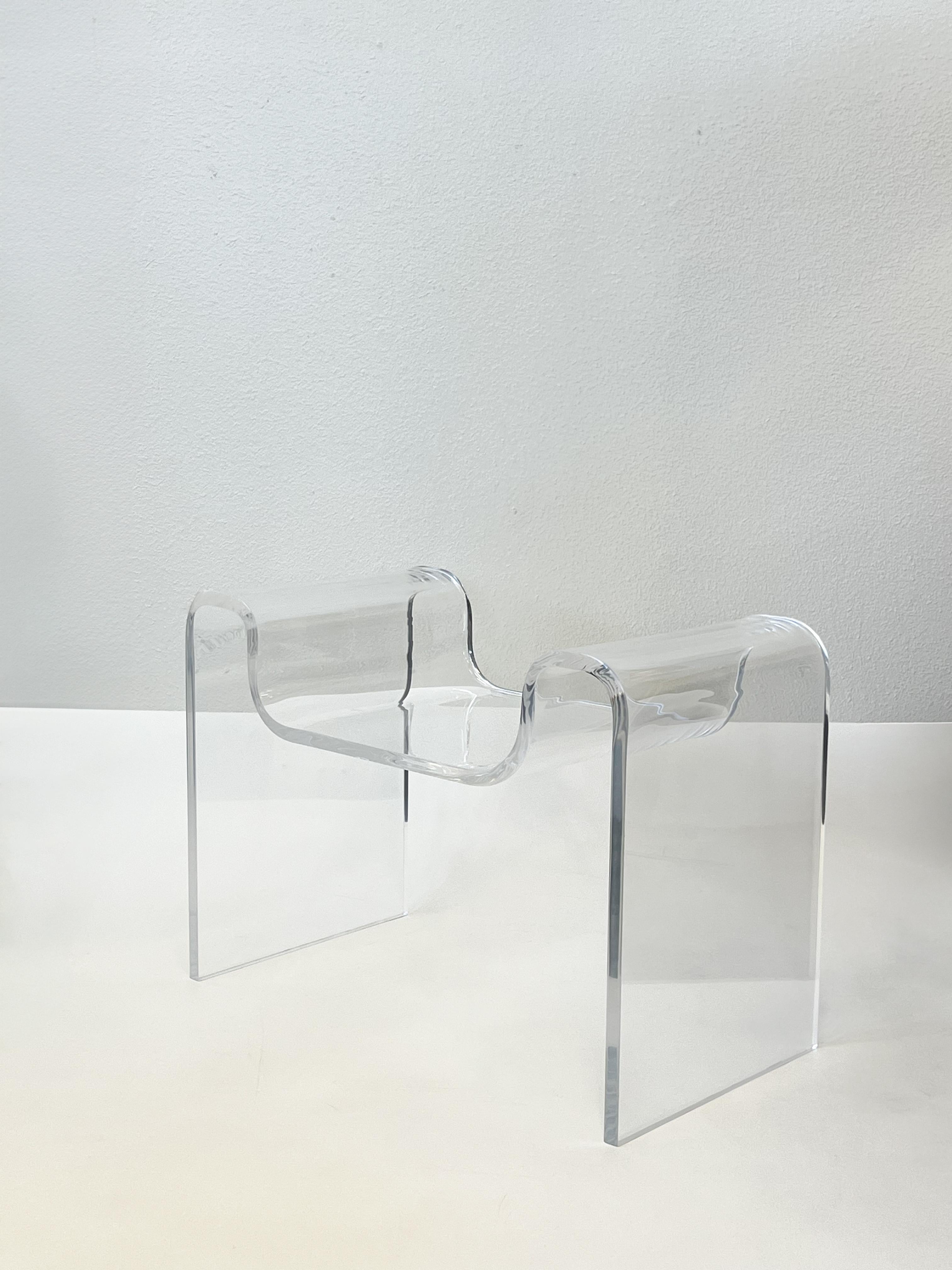 Polished Sculptural Molded Clear Acrylic Bench by Karl Springer