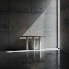 Sculptural Monolithic Console Table with Marble Top in Custom RAL Lacquer