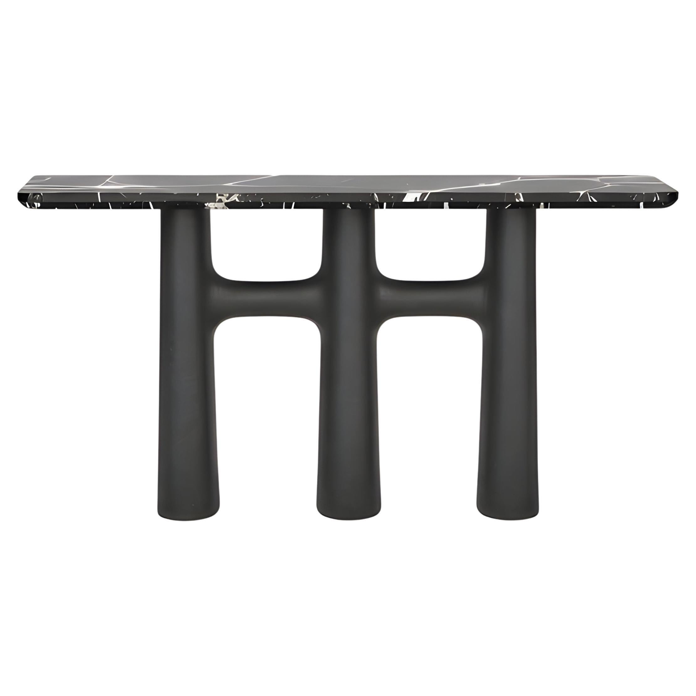 Sculptural Monolithic Console Table with Marble Top in Custom RAL Lacquer