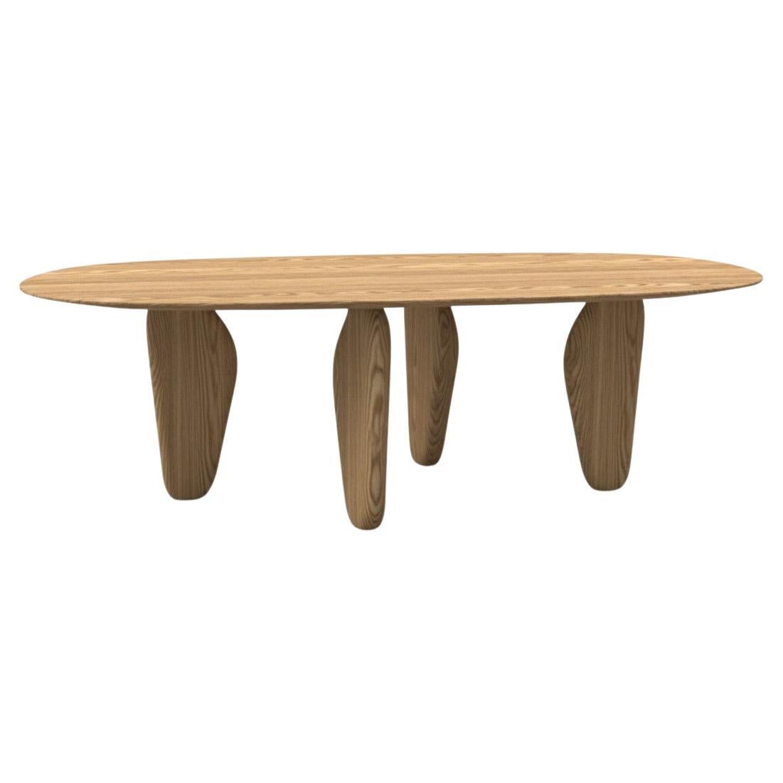 Sculptural Monolithic Dining Table w Organic Shapes In Natural Oak