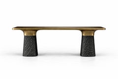 Sculptural Monolithic Table with Textured Architectural Pedestals, Sidani Design
