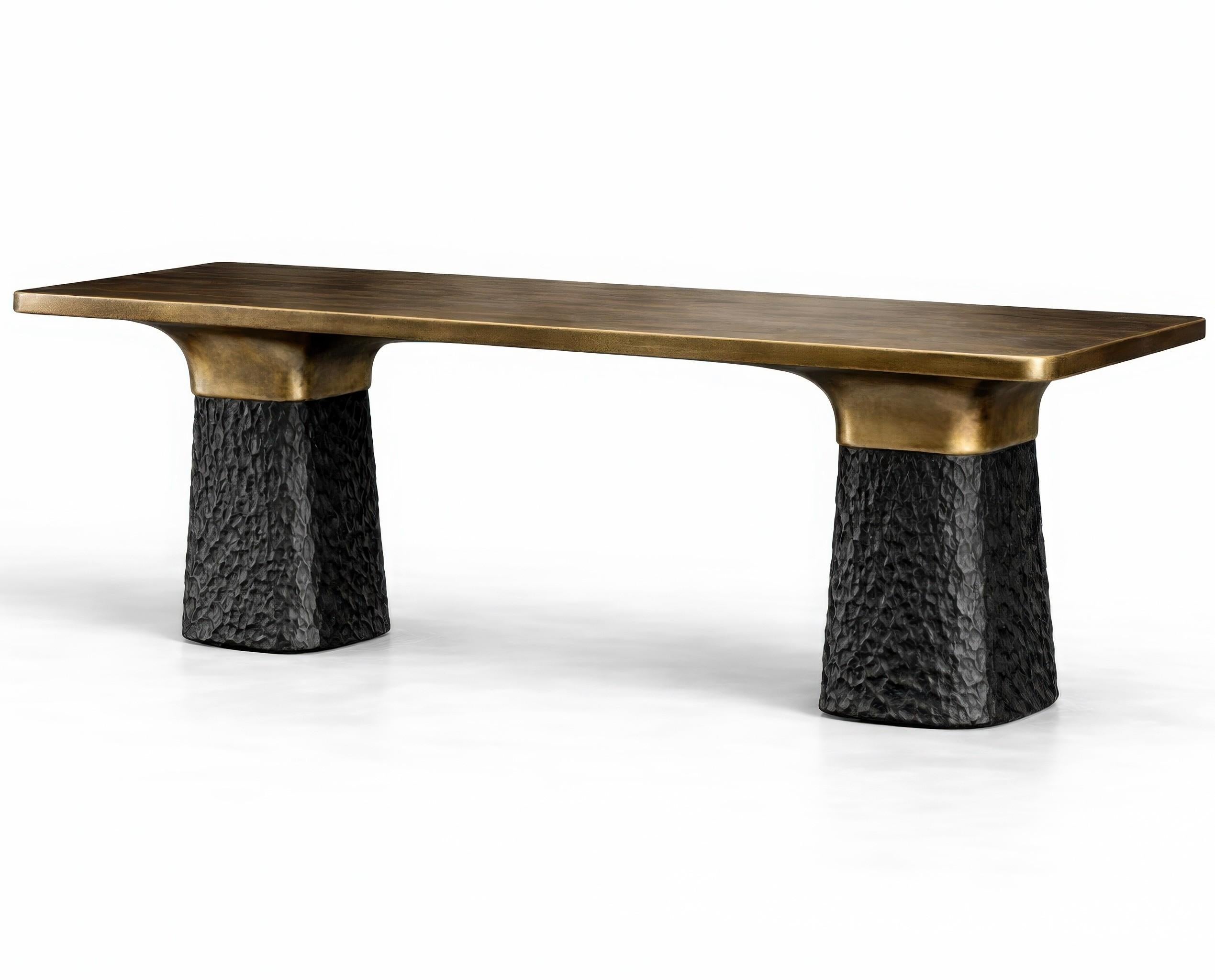 Sculptural Monolithic Table with Textured Architectural Pedestals ...
