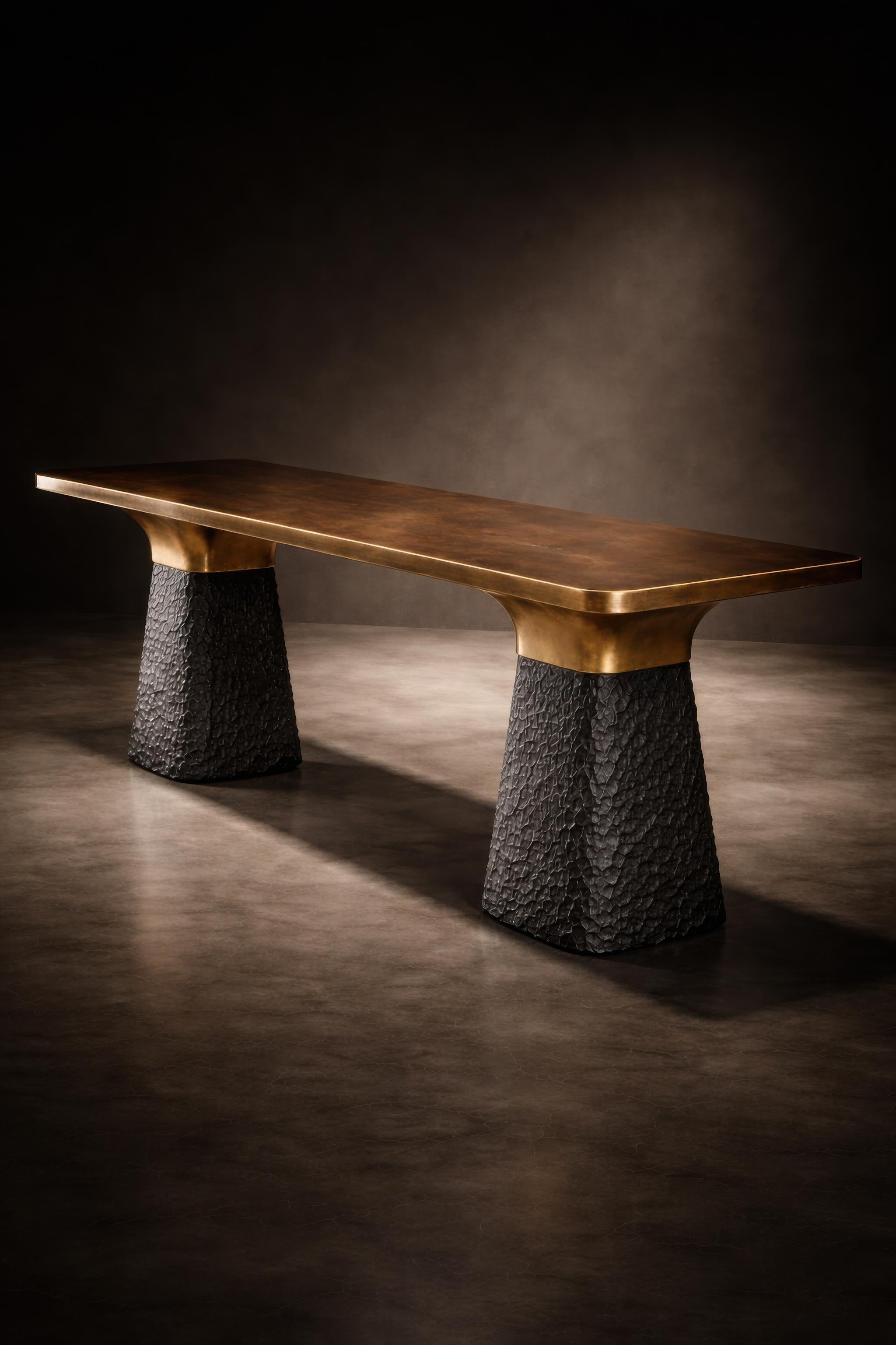 Sculptural Monolithic Table with Textured Architectural Pedestals ...