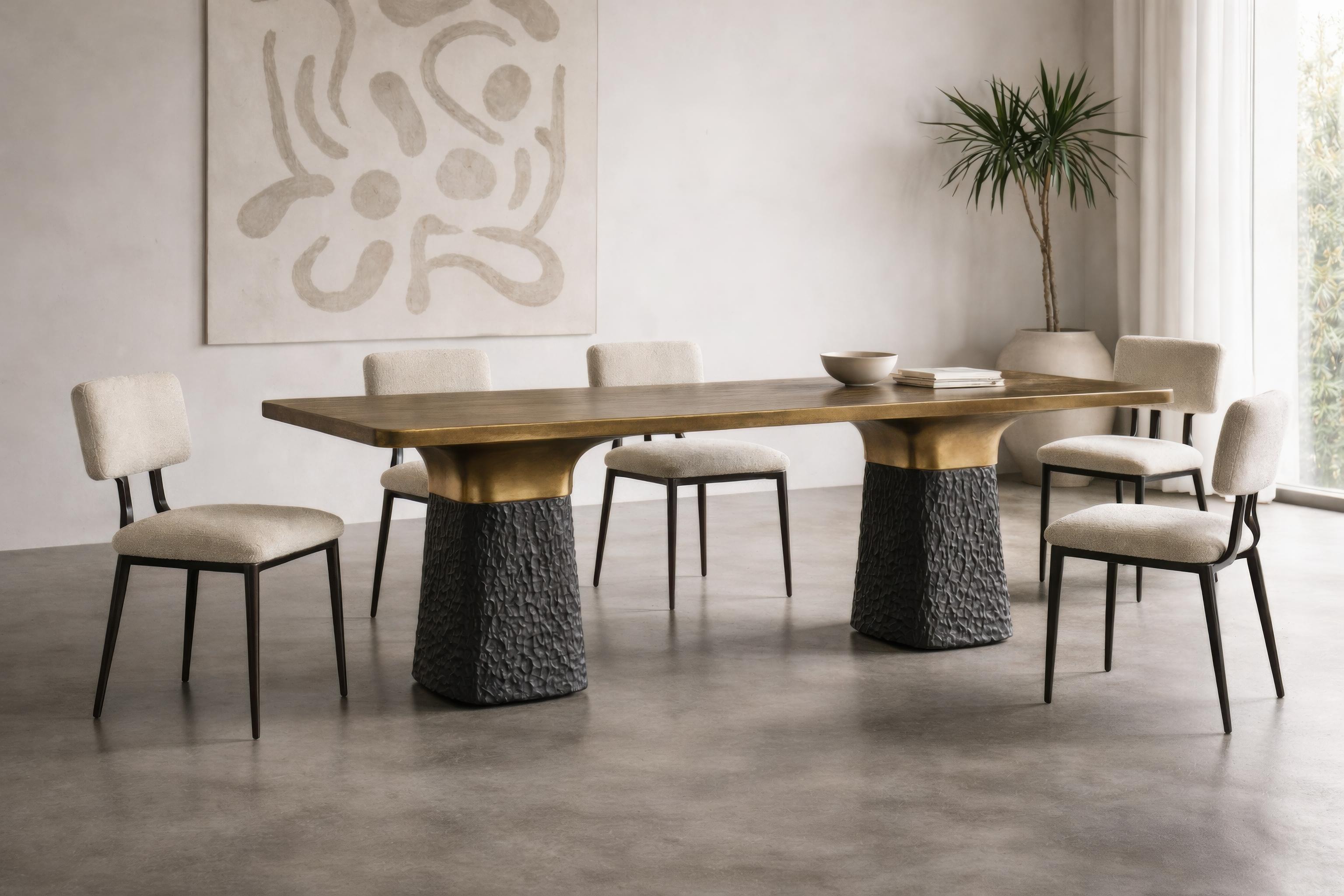 Sculptural Monolithic Table with Textured Architectural Pedestals ...