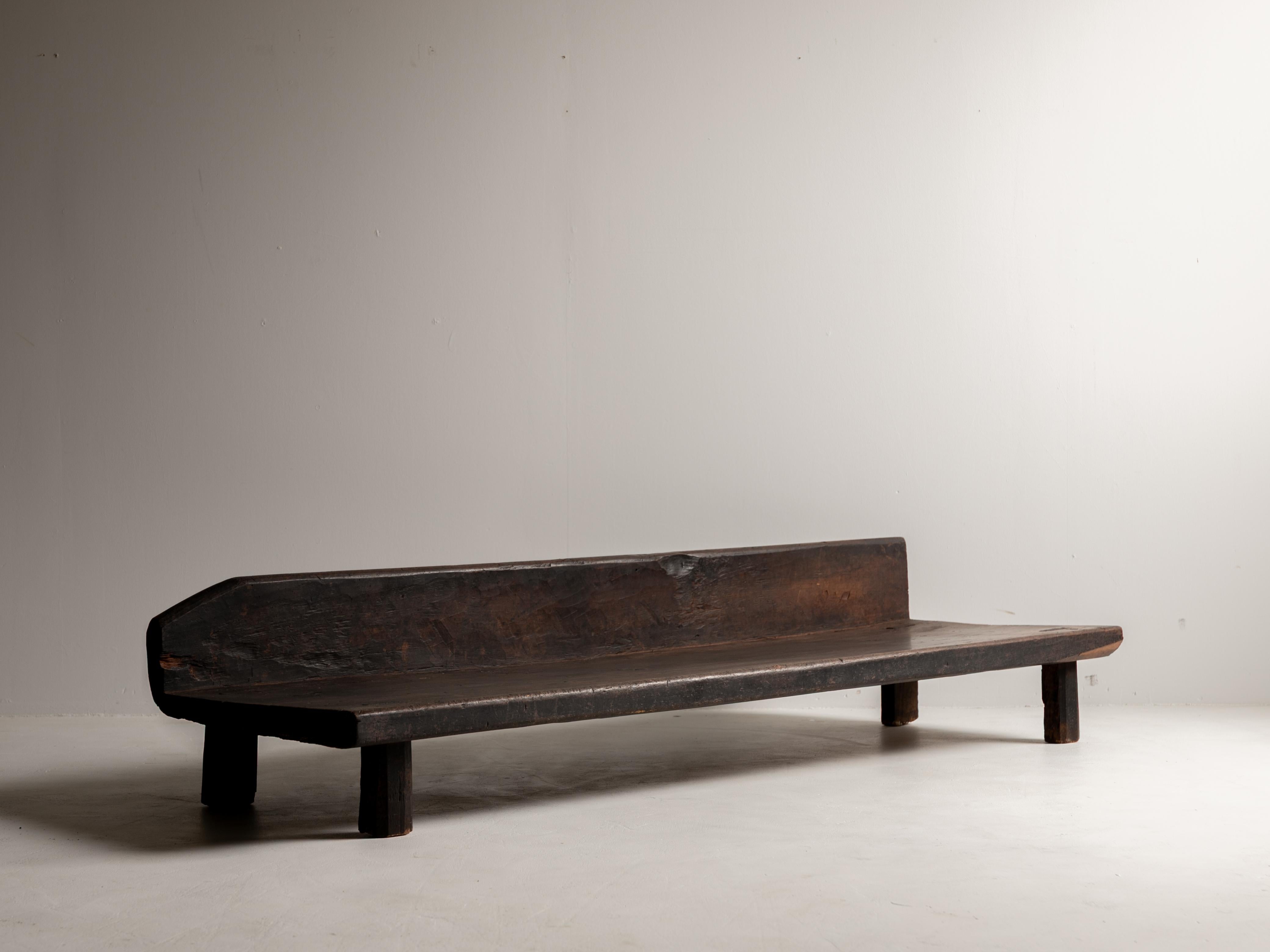 Prehistoric Bench Sculptural Monolithic Wood Form 19th Century Primitive Bench, Wabi Sabi ...