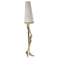 Sculptural Monroe Gold Wall Sconce Polished Brass Off White Lampshade, Art Light