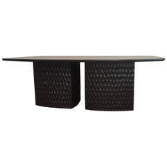 Sculptural Muir Dining Table White Ash Veneer Top and Carved Black Wood Base