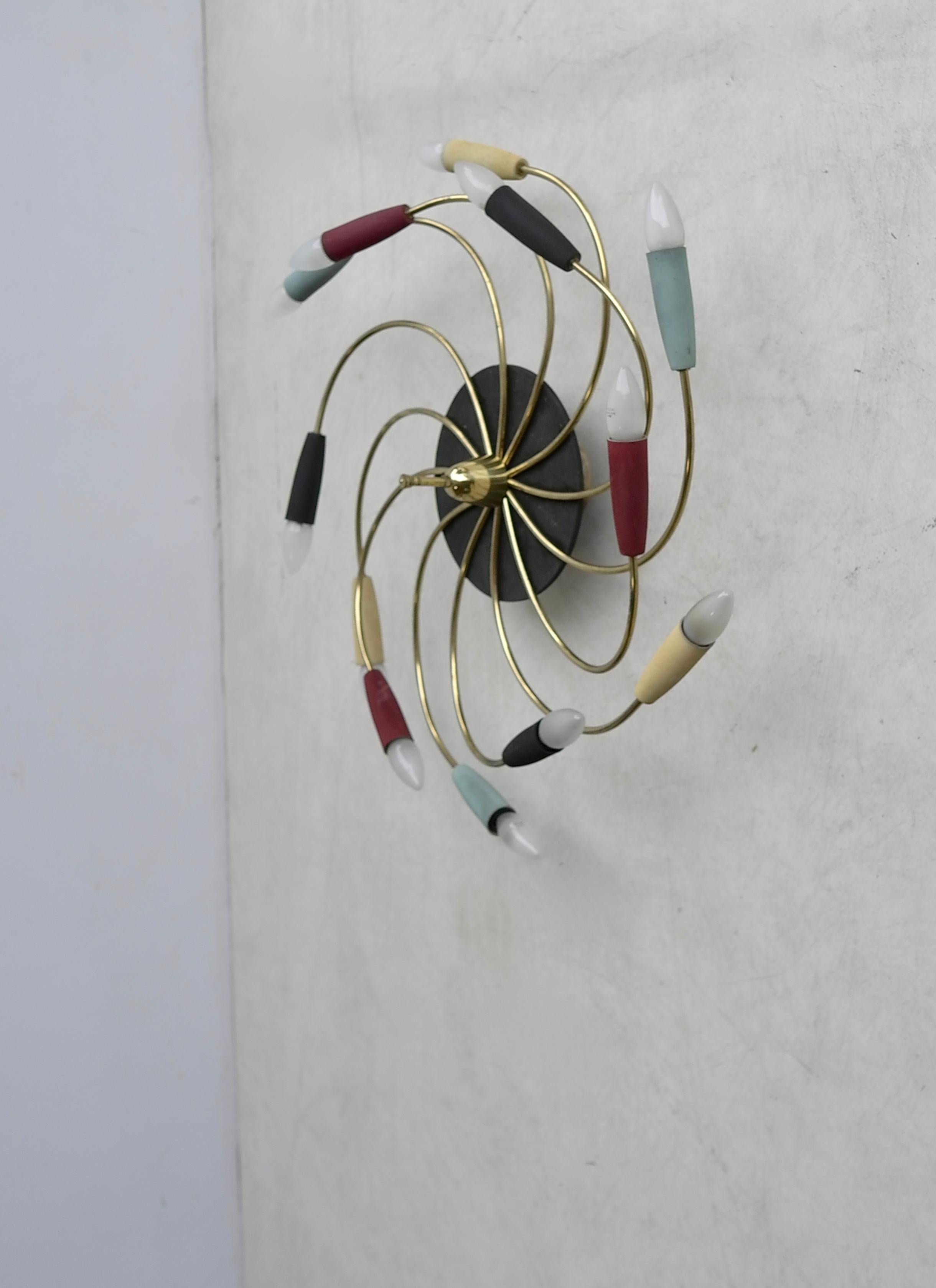 Mid-Century Modern Sculptural Multicolored Flush Mount or Wall Lamp, Italy, 1950s For Sale