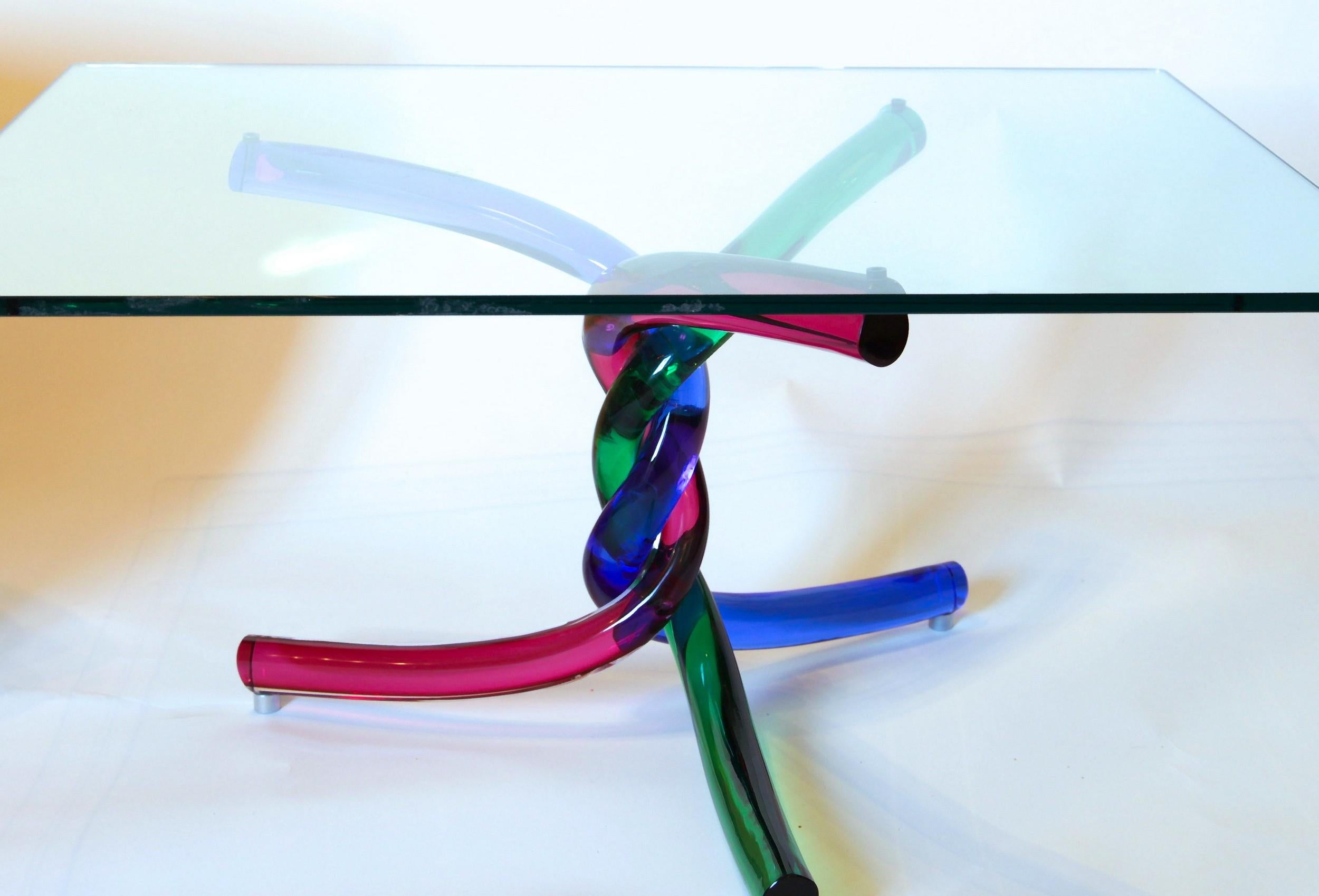 Sculptural Murano Glass Cocktail Table Twisted Rods, Cobalt Blue, Ruby and Green 4