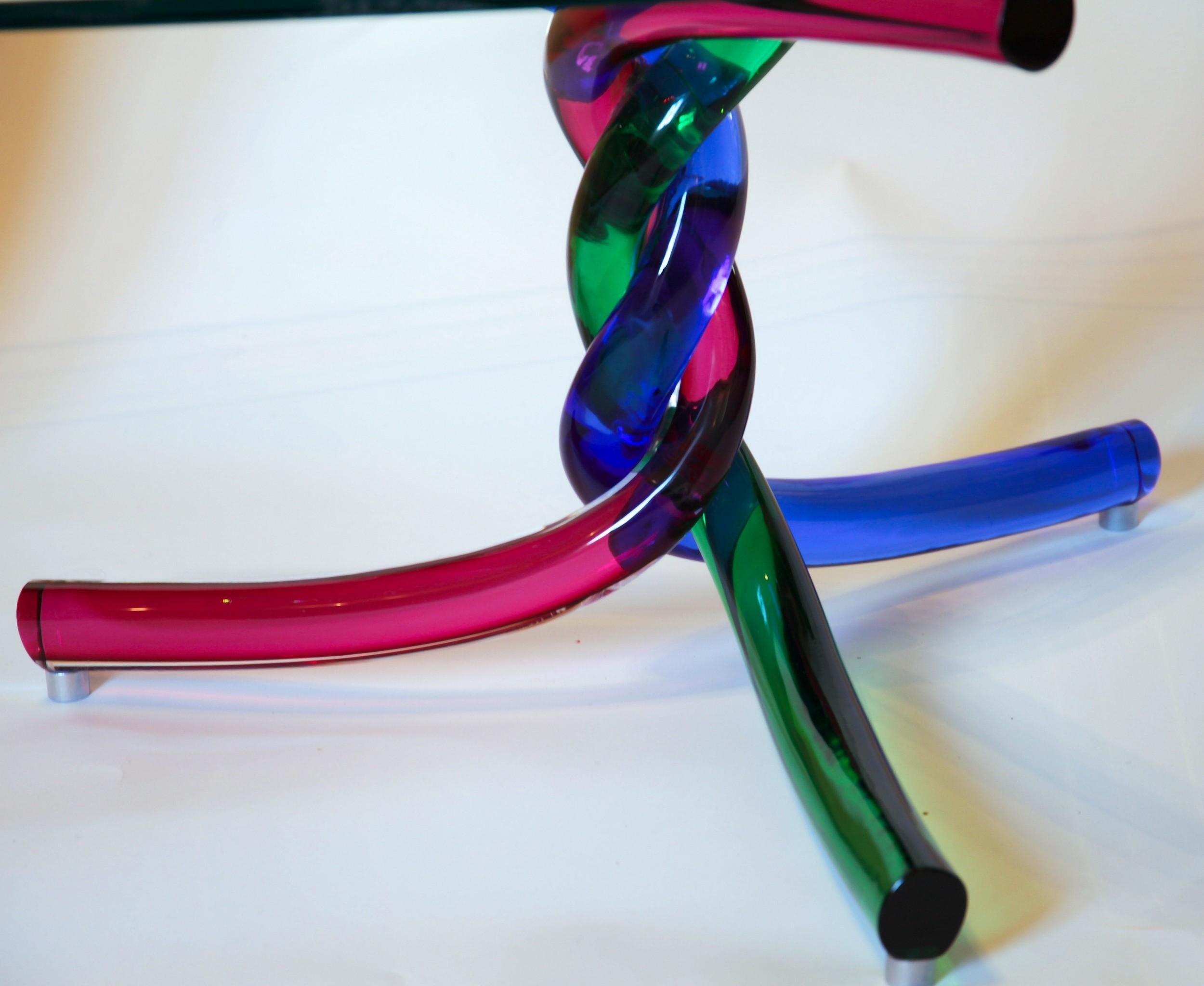Sculptural Murano Glass Cocktail Table Twisted Rods, Cobalt Blue, Ruby and Green 5