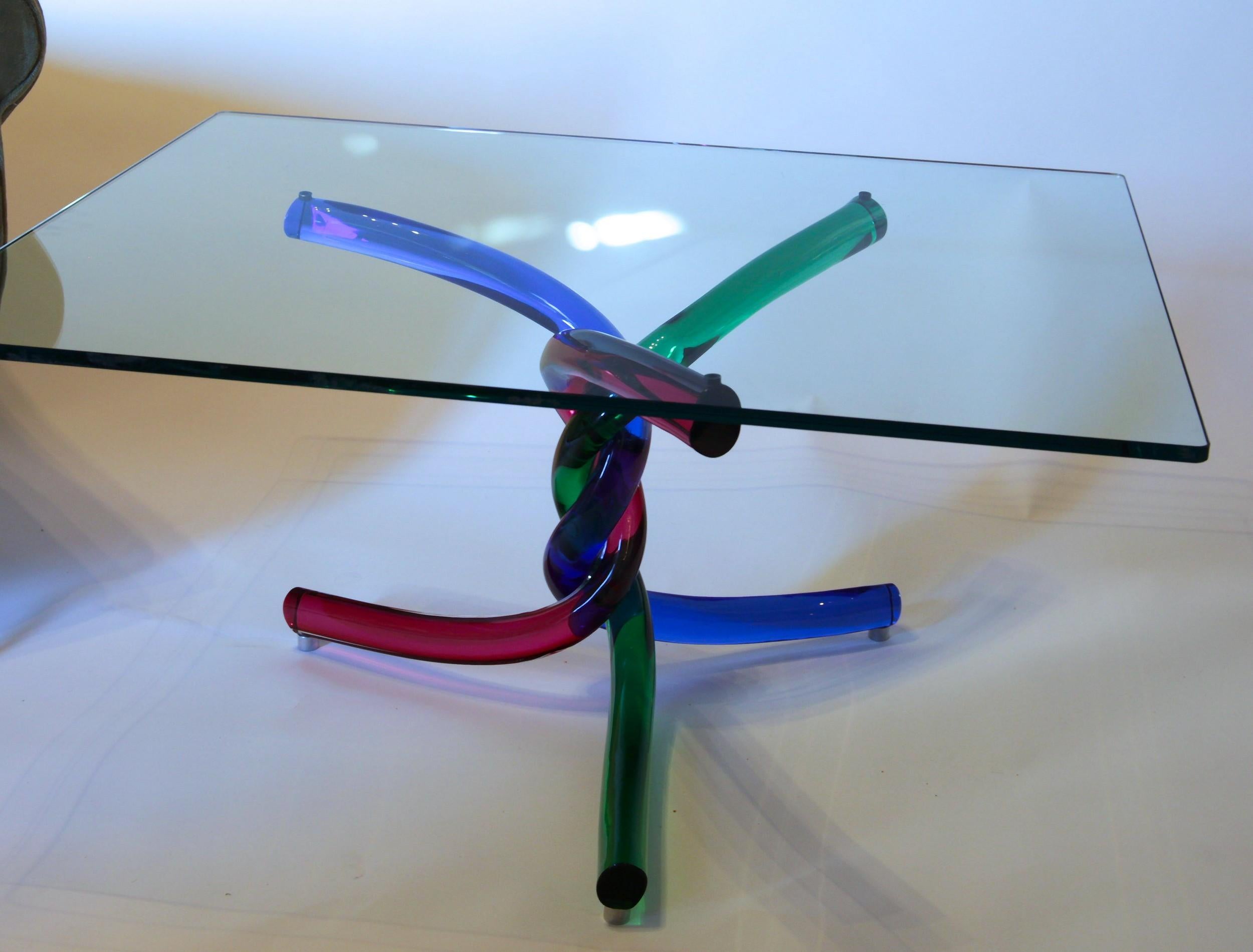 Sculptural Murano Glass Cocktail Table Twisted Rods, Cobalt Blue, Ruby and Green 6