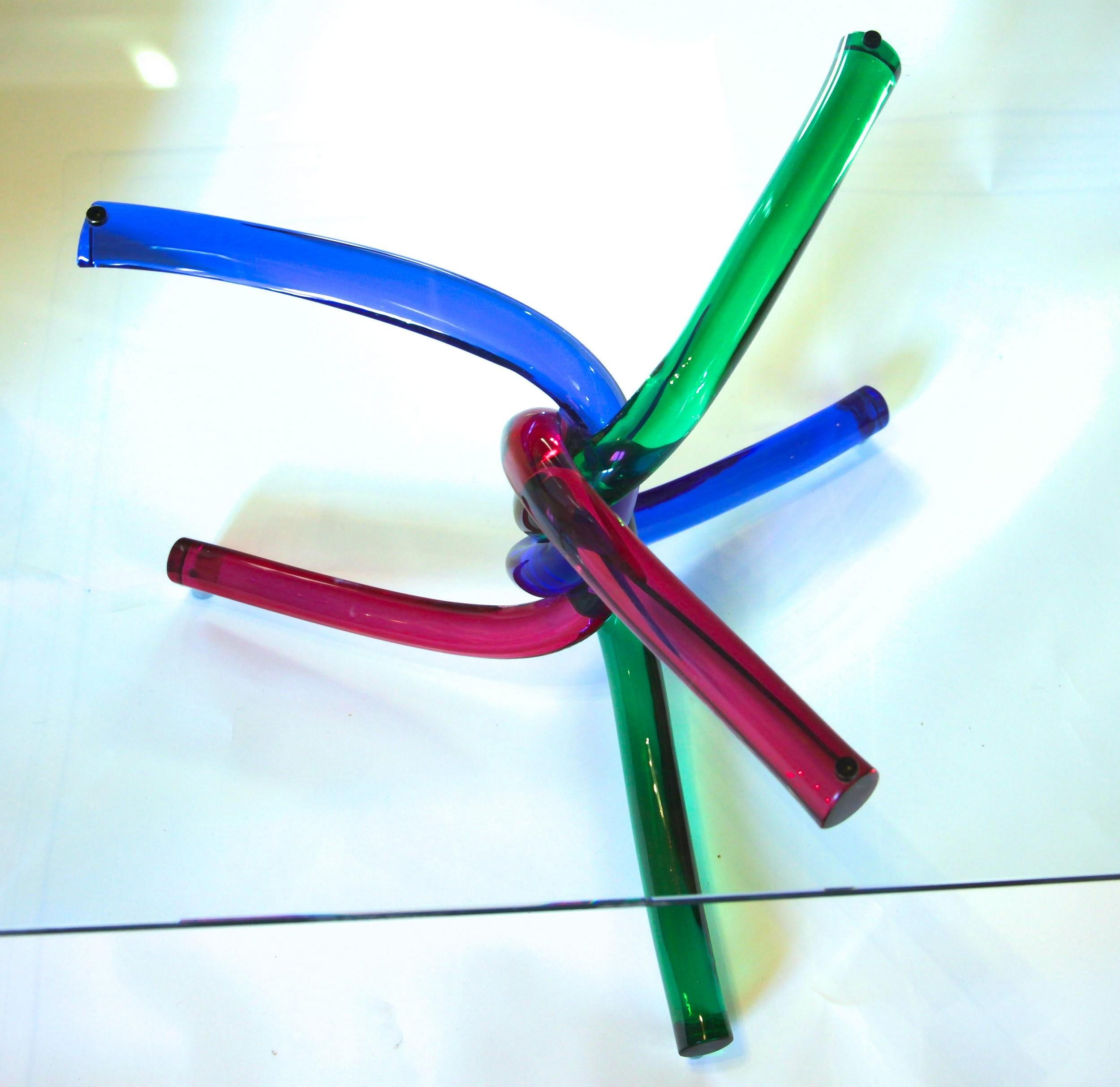 Sculptural Murano Glass Cocktail Table Twisted Rods, Cobalt Blue, Ruby and Green 10