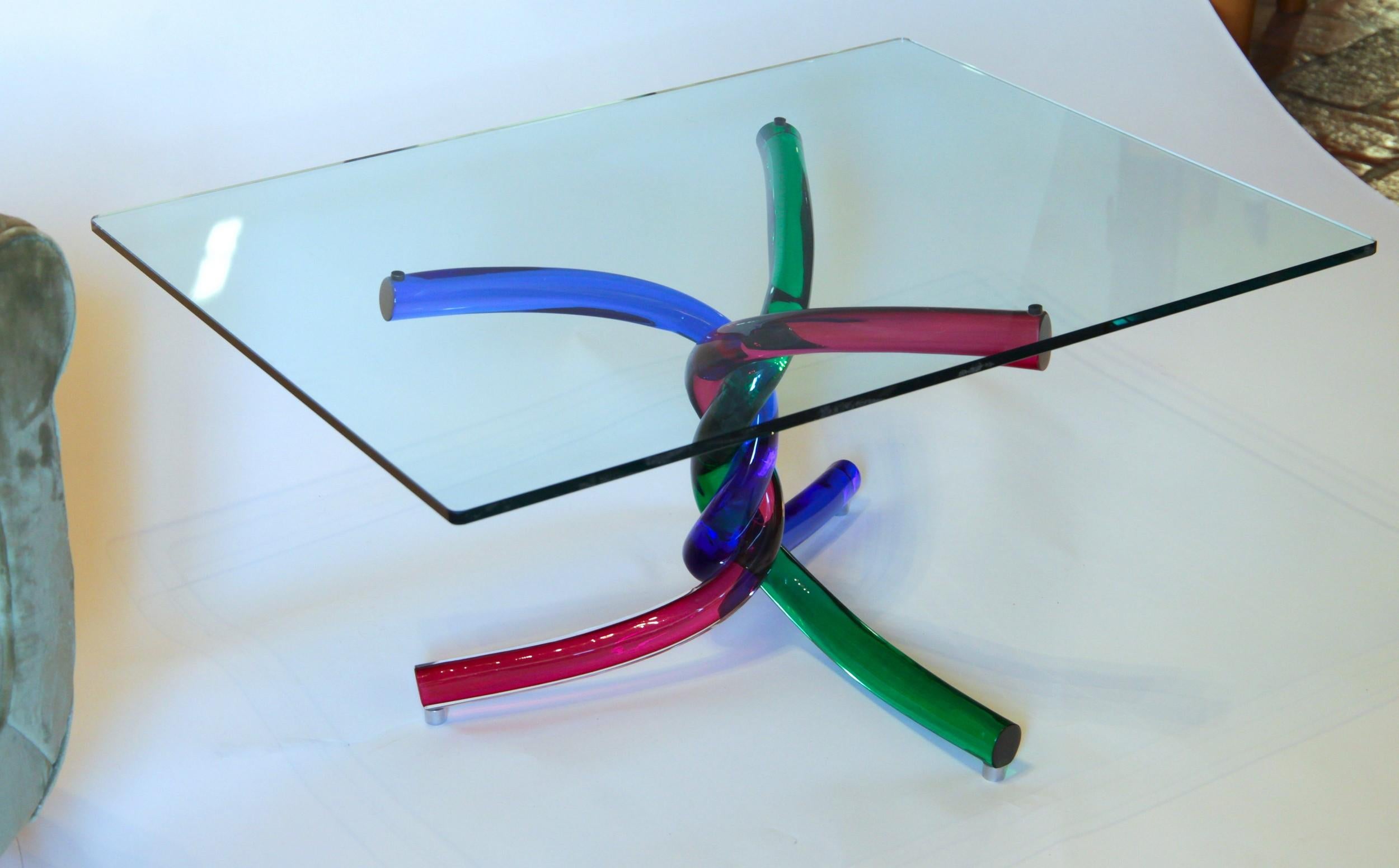 Sculptural Murano Glass Cocktail Table Twisted Rods, Cobalt Blue, Ruby and Green 14