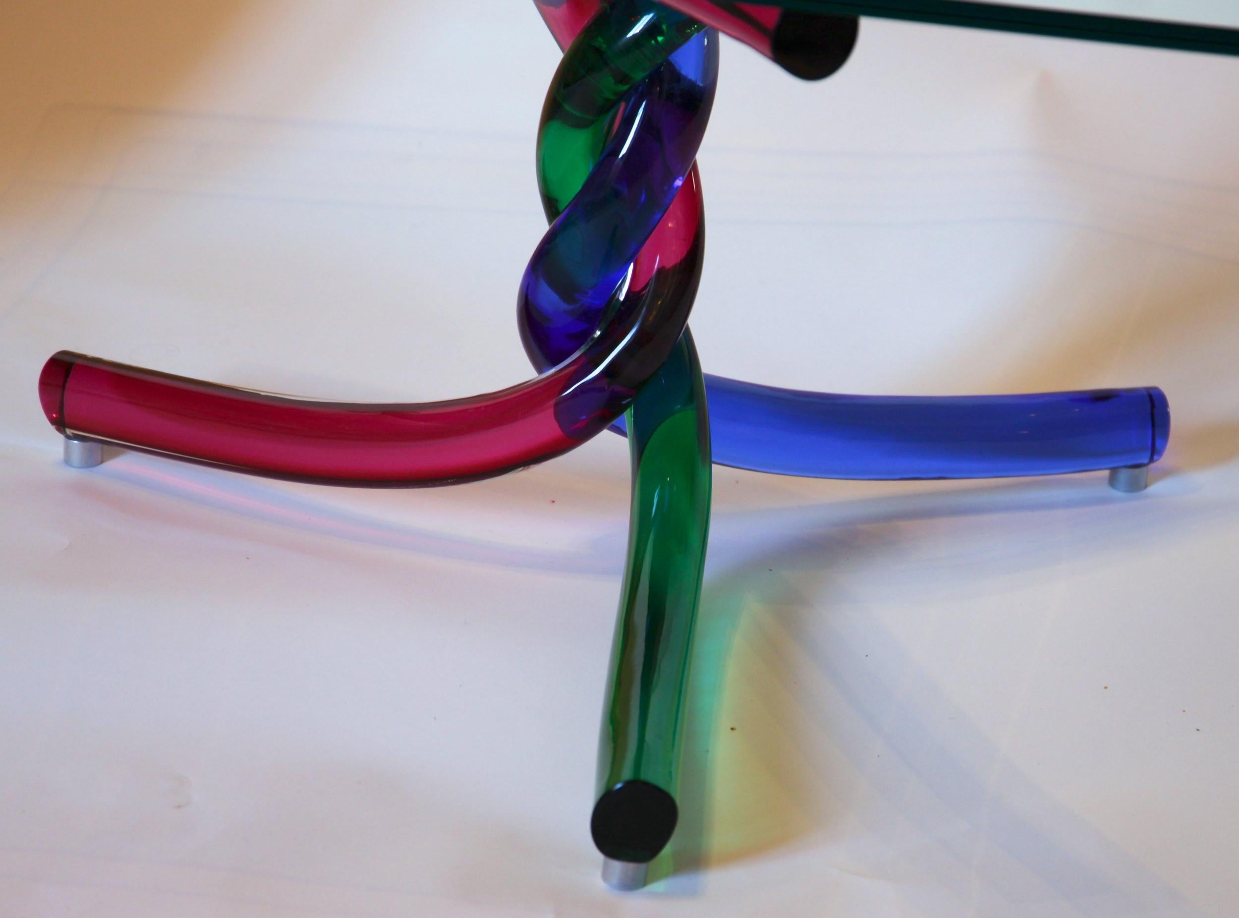 Sculptural Murano Glass Cocktail Table Twisted Rods, Cobalt Blue, Ruby and Green In Good Condition In Tavarnelle val di Pesa, Florence