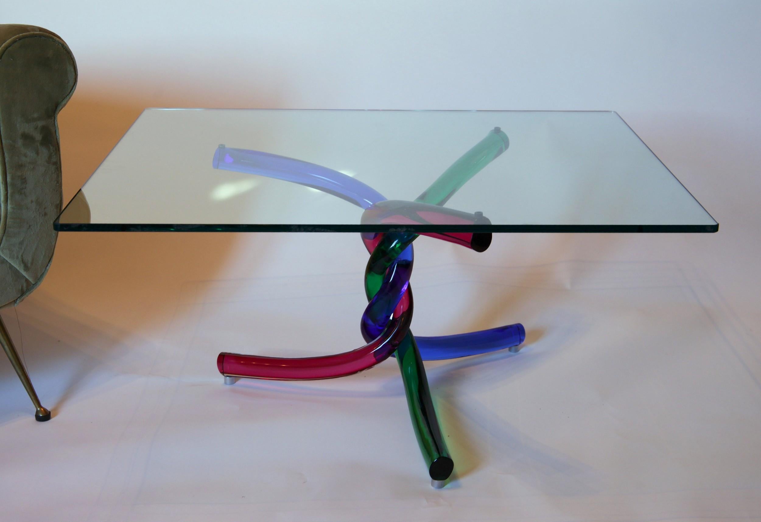 Sculptural Murano Glass Cocktail Table Twisted Rods, Cobalt Blue, Ruby and Green 2