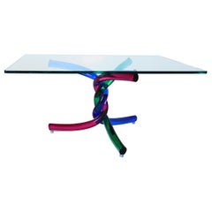 Sculptural Murano Glass Cocktail Table Twisted Rods, Cobalt Blue, Ruby and Green