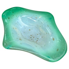 Sculptural Murano Green Glass Bowl w/ Gold Flecks, Italy, c.1970