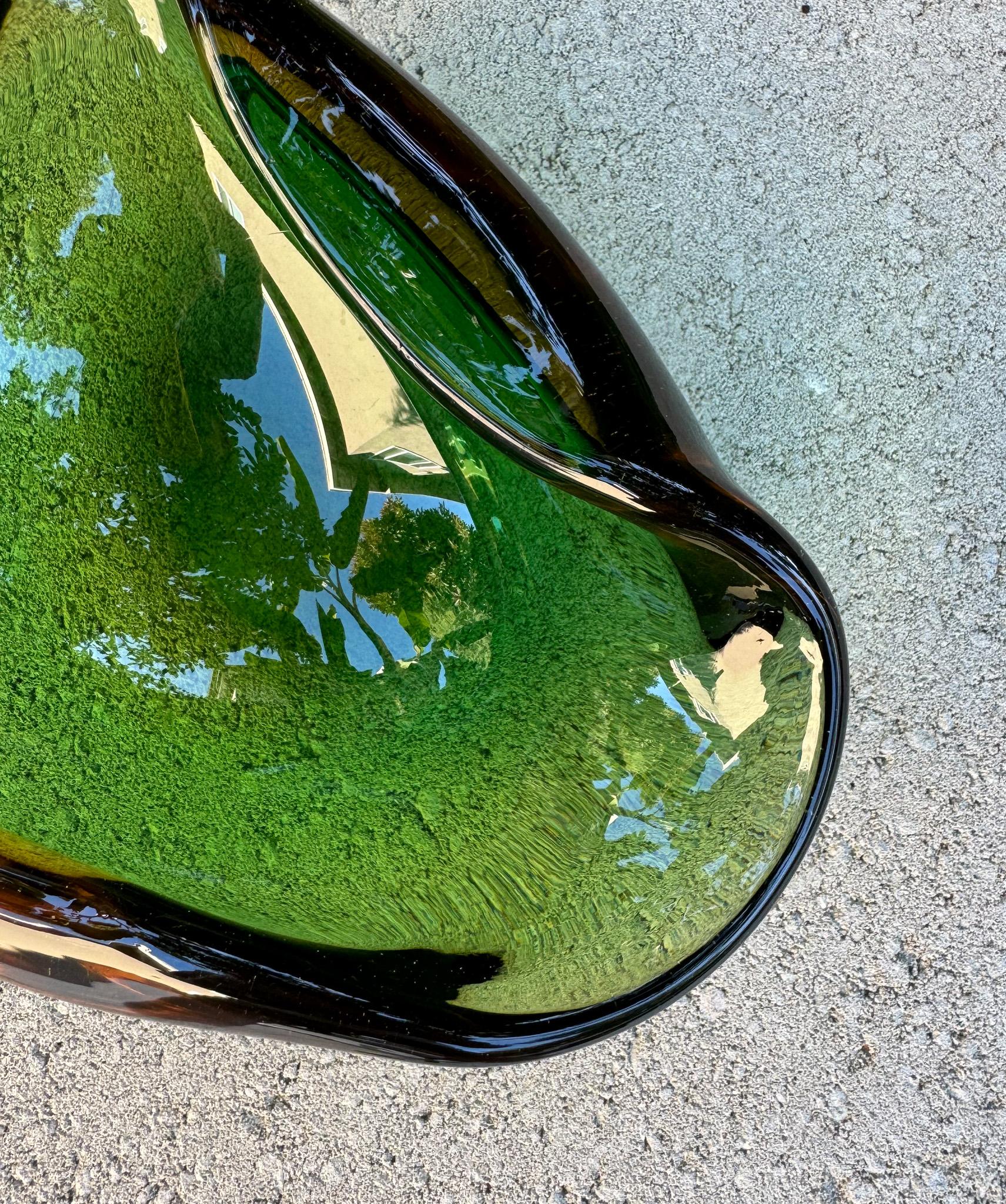 Sculptural Murano Sommerso Green & Amber Glass Bowl / Ashtray, Italy, c.1960 7