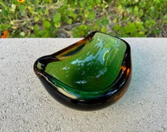 Sculptural Murano Sommerso Green & Amber Glass Bowl / Ashtray, Italy, c.1960