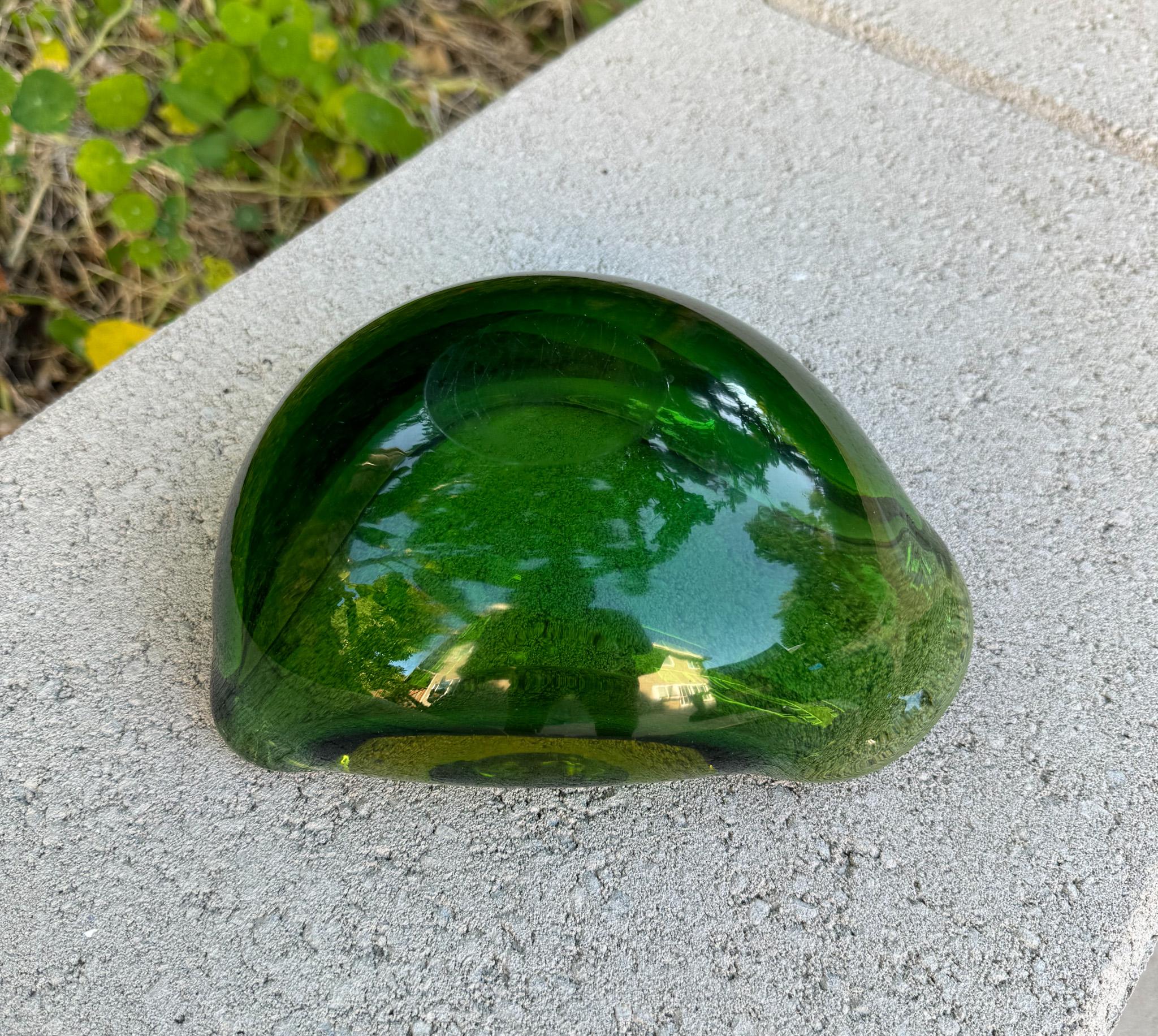 Sculptural Murano Sommerso Green & Amber Glass Bowl / Ashtray, Italy, c.1960 14