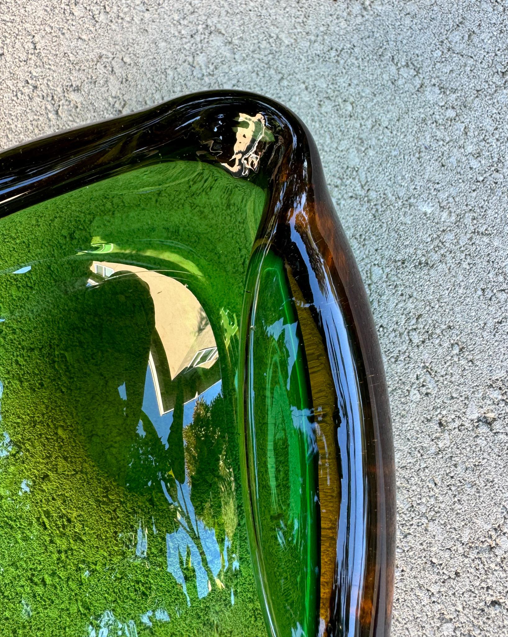 Sculptural Murano Sommerso Green & Amber Glass Bowl / Ashtray, Italy, c.1960 1