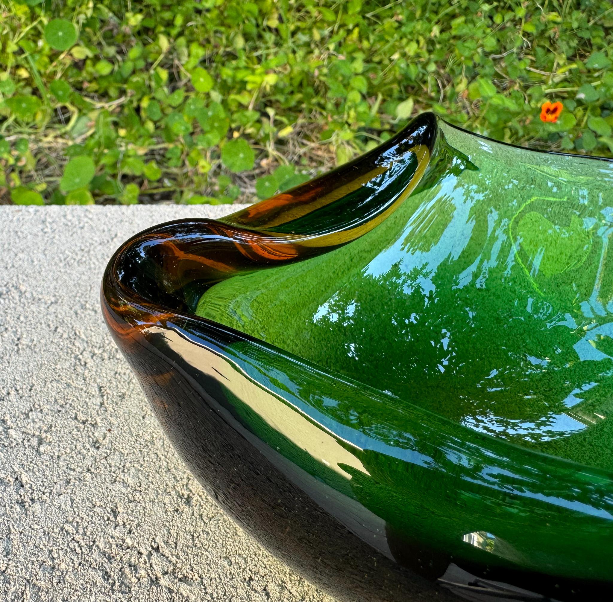 Sculptural Murano Sommerso Green & Amber Glass Bowl / Ashtray, Italy, c.1960 3