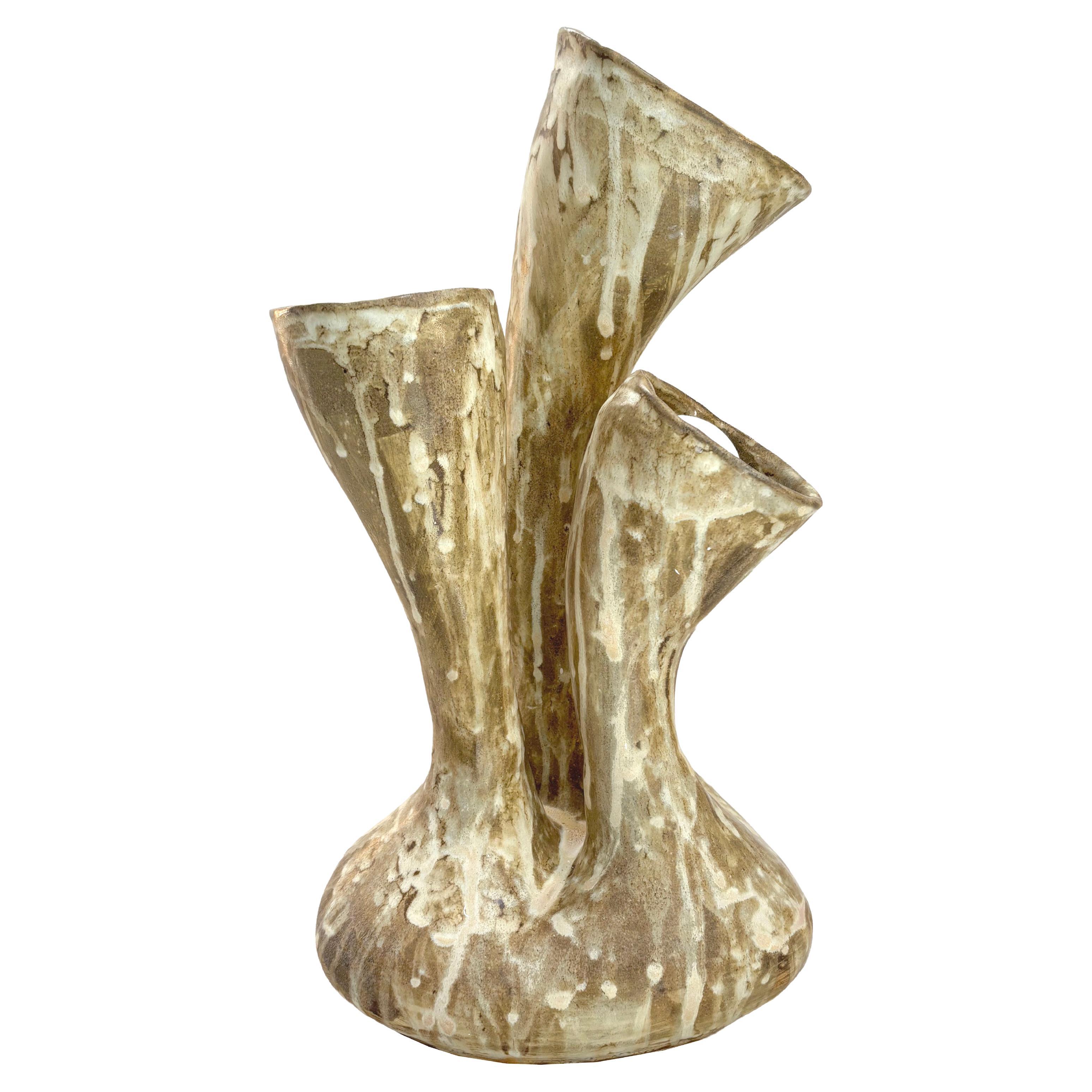 Sculptural Mycelium Ceramic Table Lamp 18"H, Hand-Built, Satin Glaze, USA