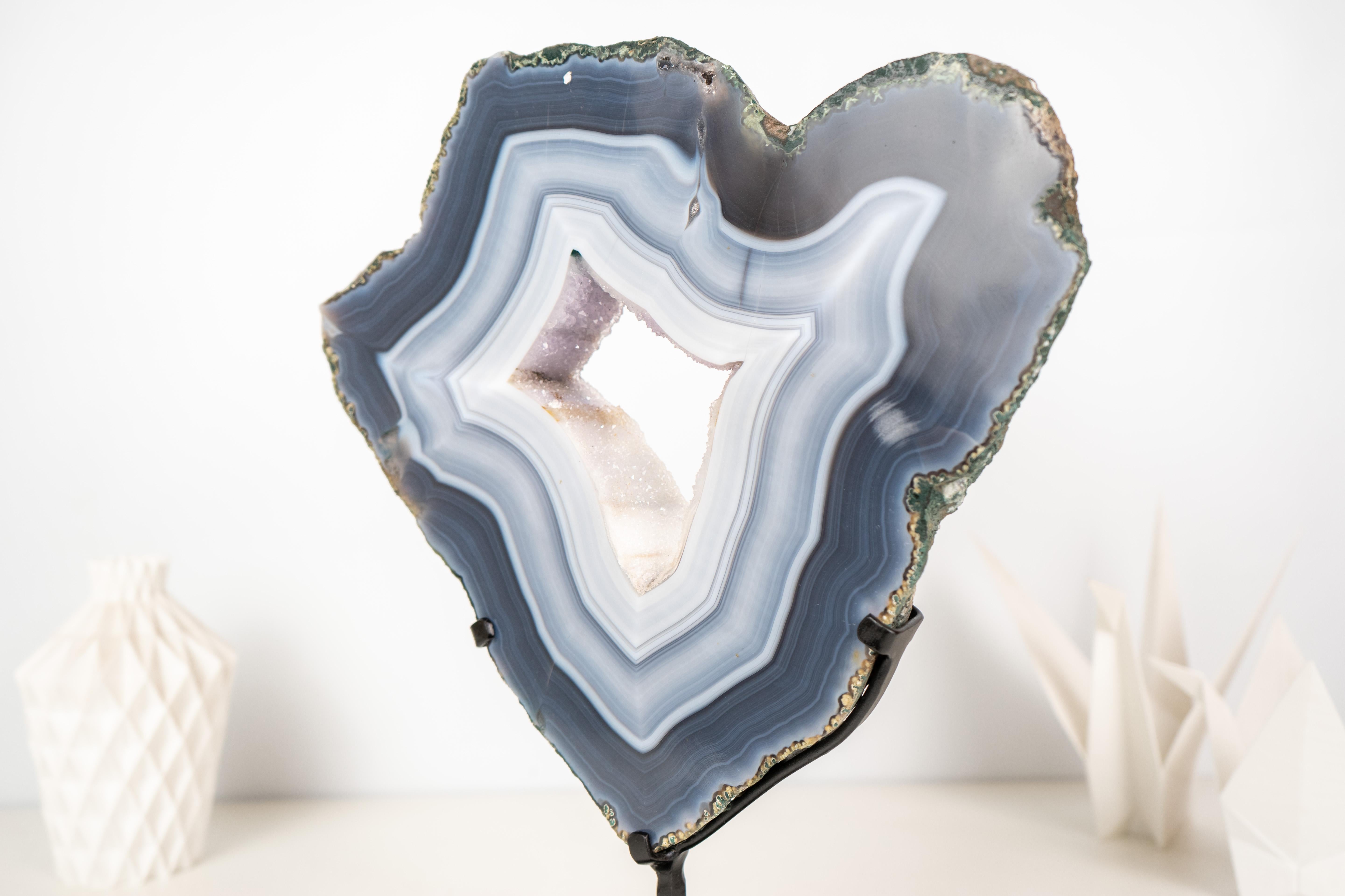 Brazilian Sculptural Natural Blue and White Lace Agate Geode For Sale