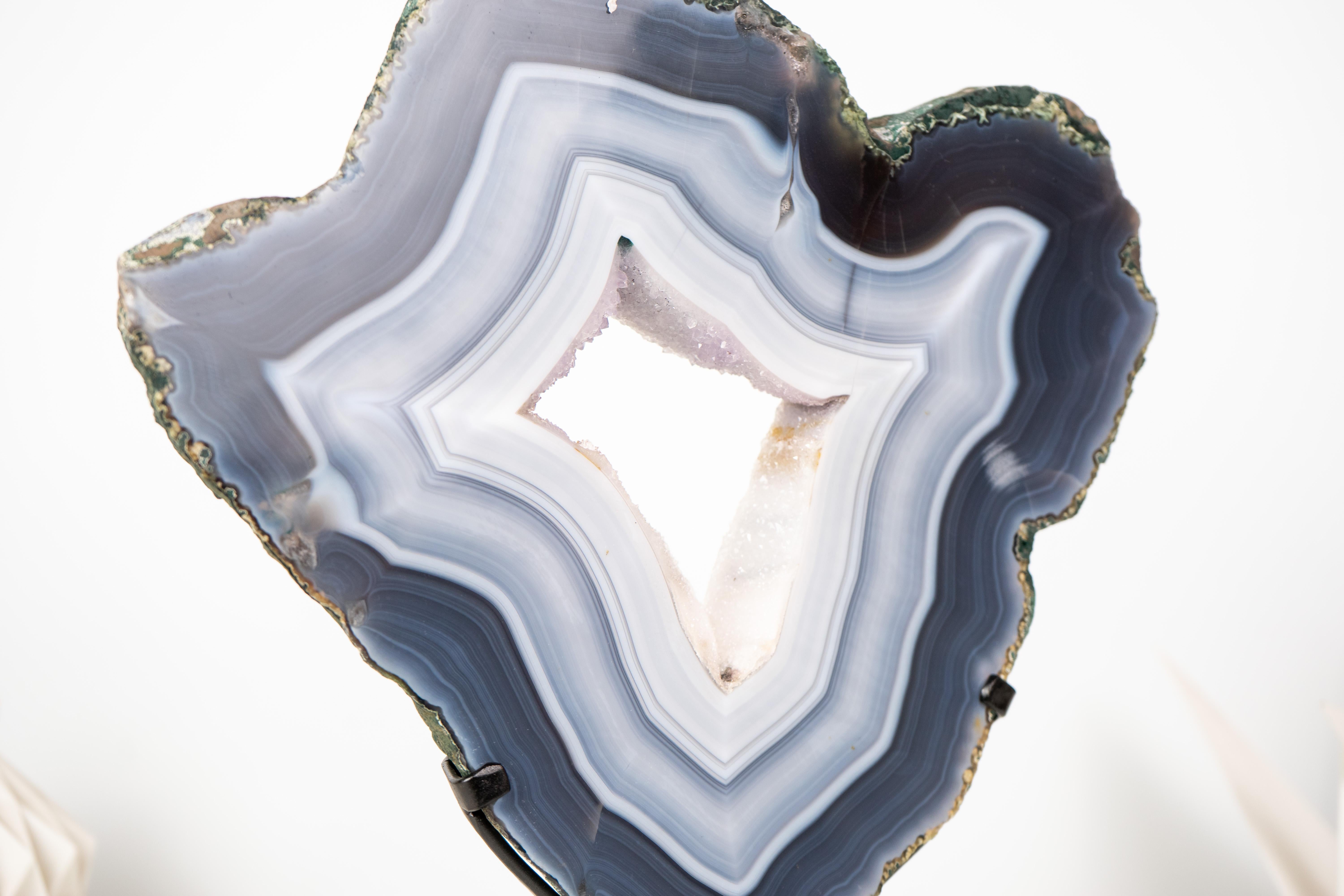 Crystal Sculptural Natural Blue and White Lace Agate Geode For Sale