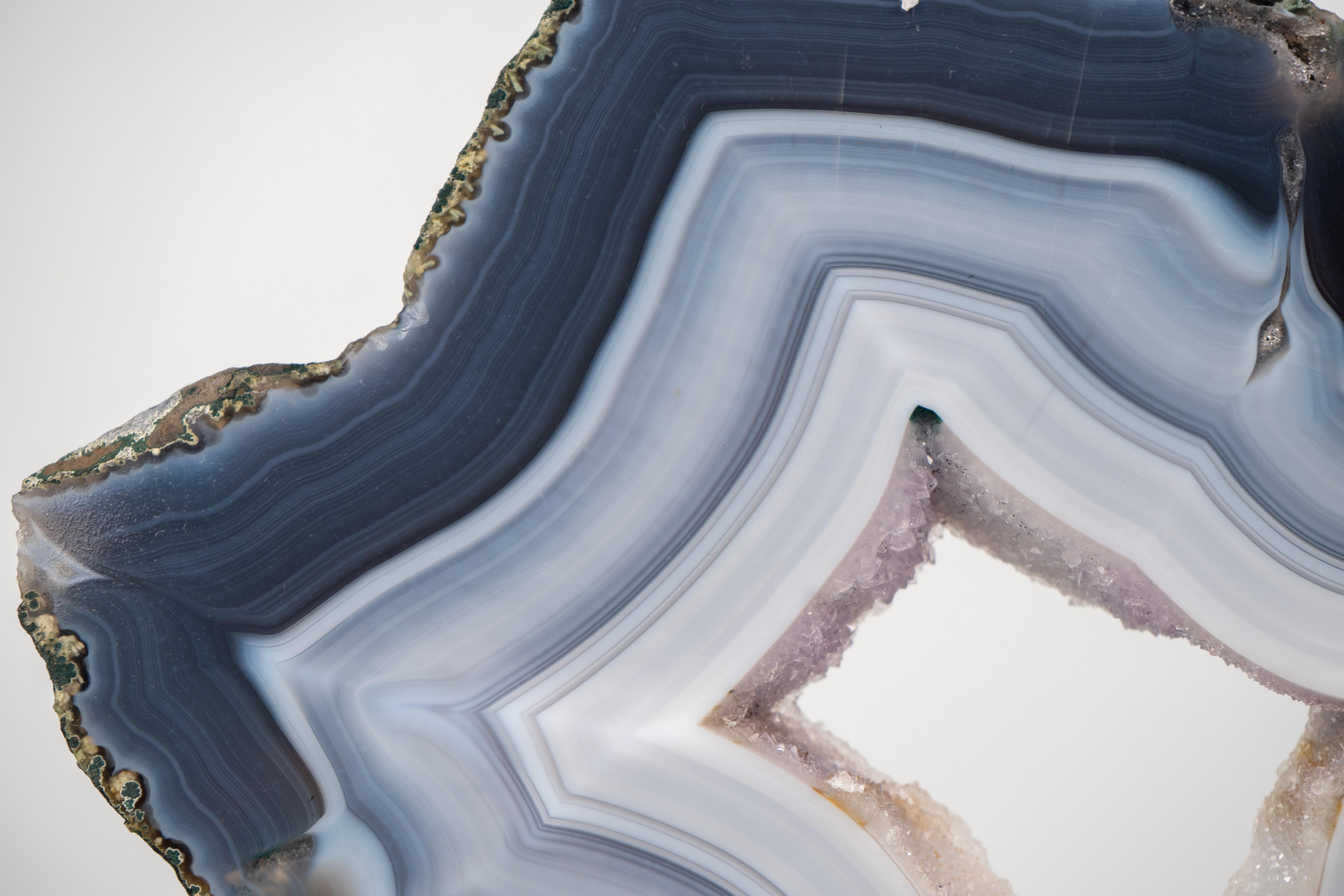 Sculptural Natural Blue and White Lace Agate Geode For Sale 2