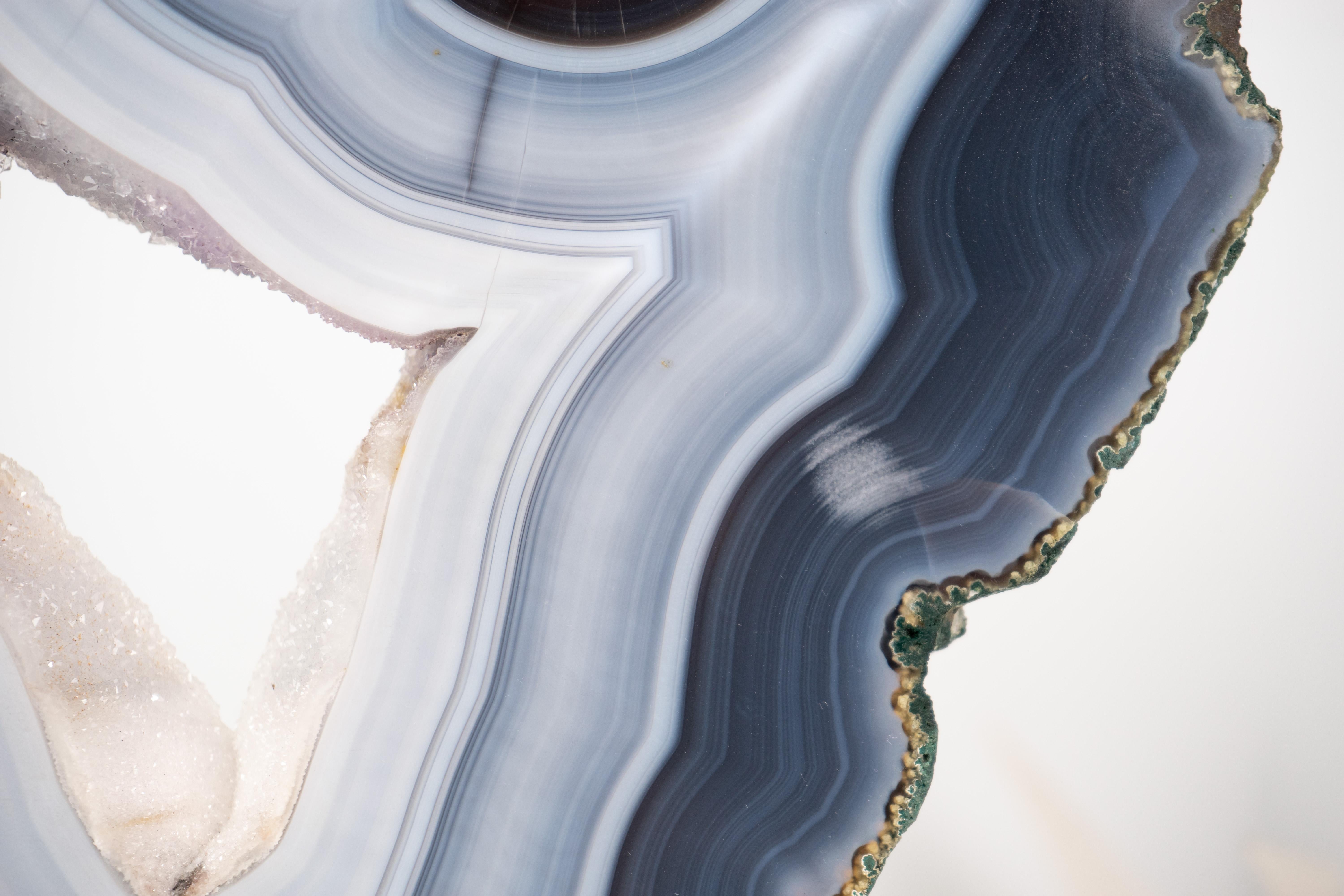 Sculptural Natural Blue and White Lace Agate Geode For Sale 3
