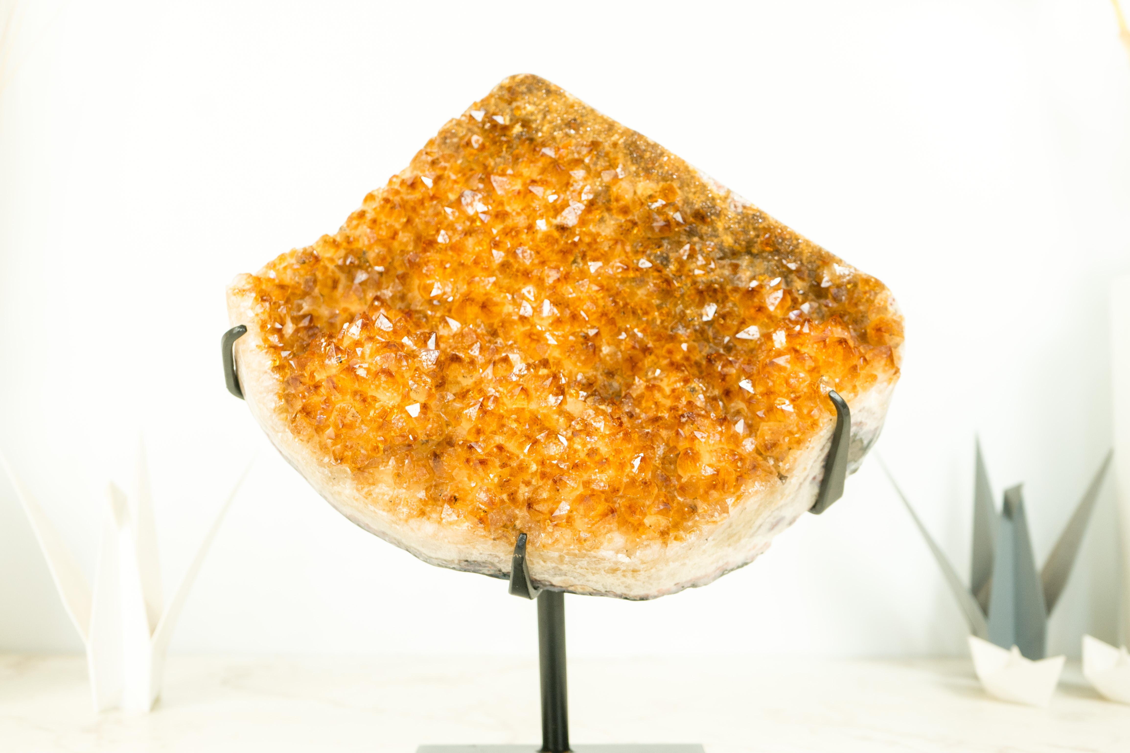 Brazilian Sculptural Natural Citrine Crystal Cluster with Sparkly Orange Points For Sale