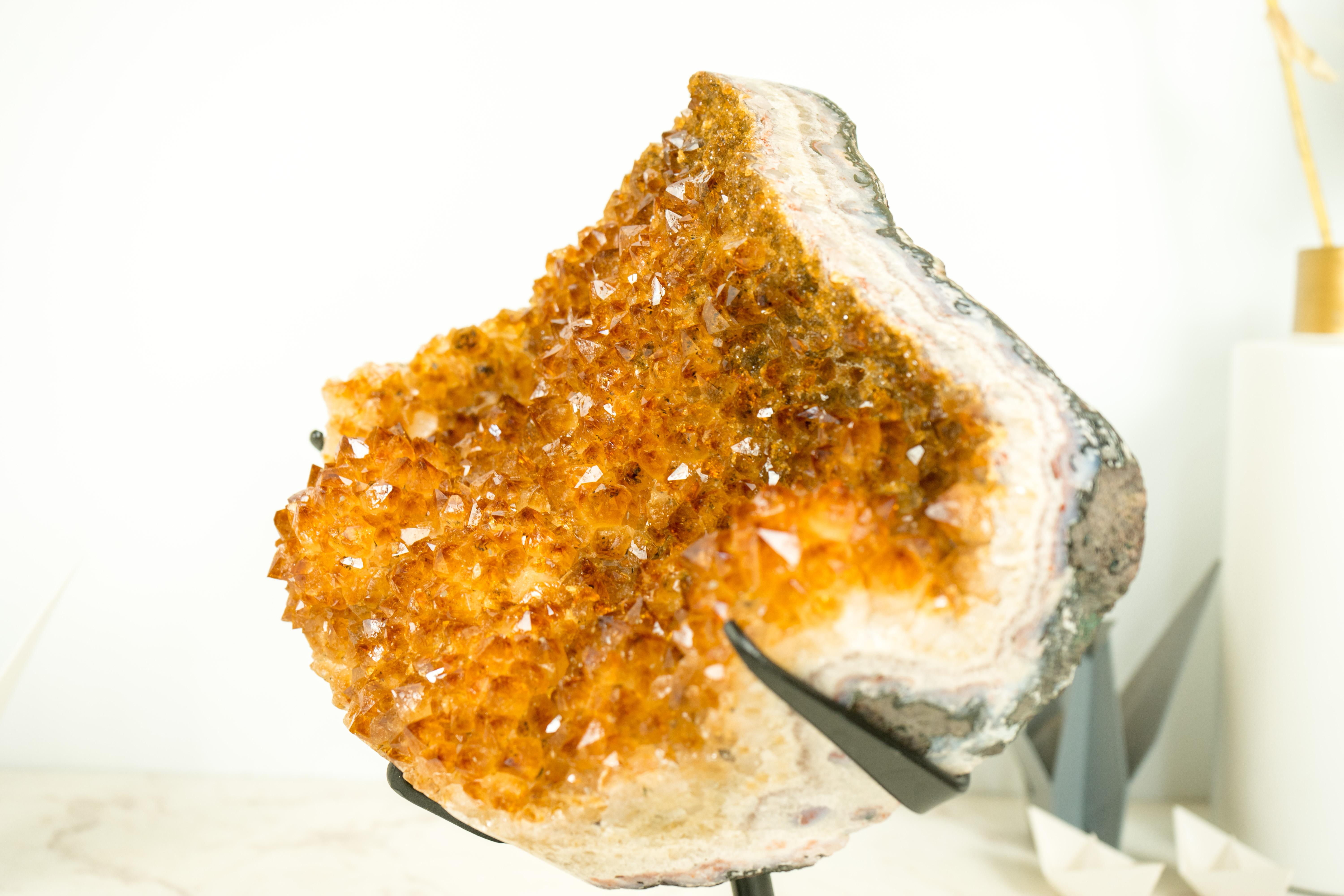 Contemporary Sculptural Natural Citrine Crystal Cluster with Sparkly Orange Points For Sale
