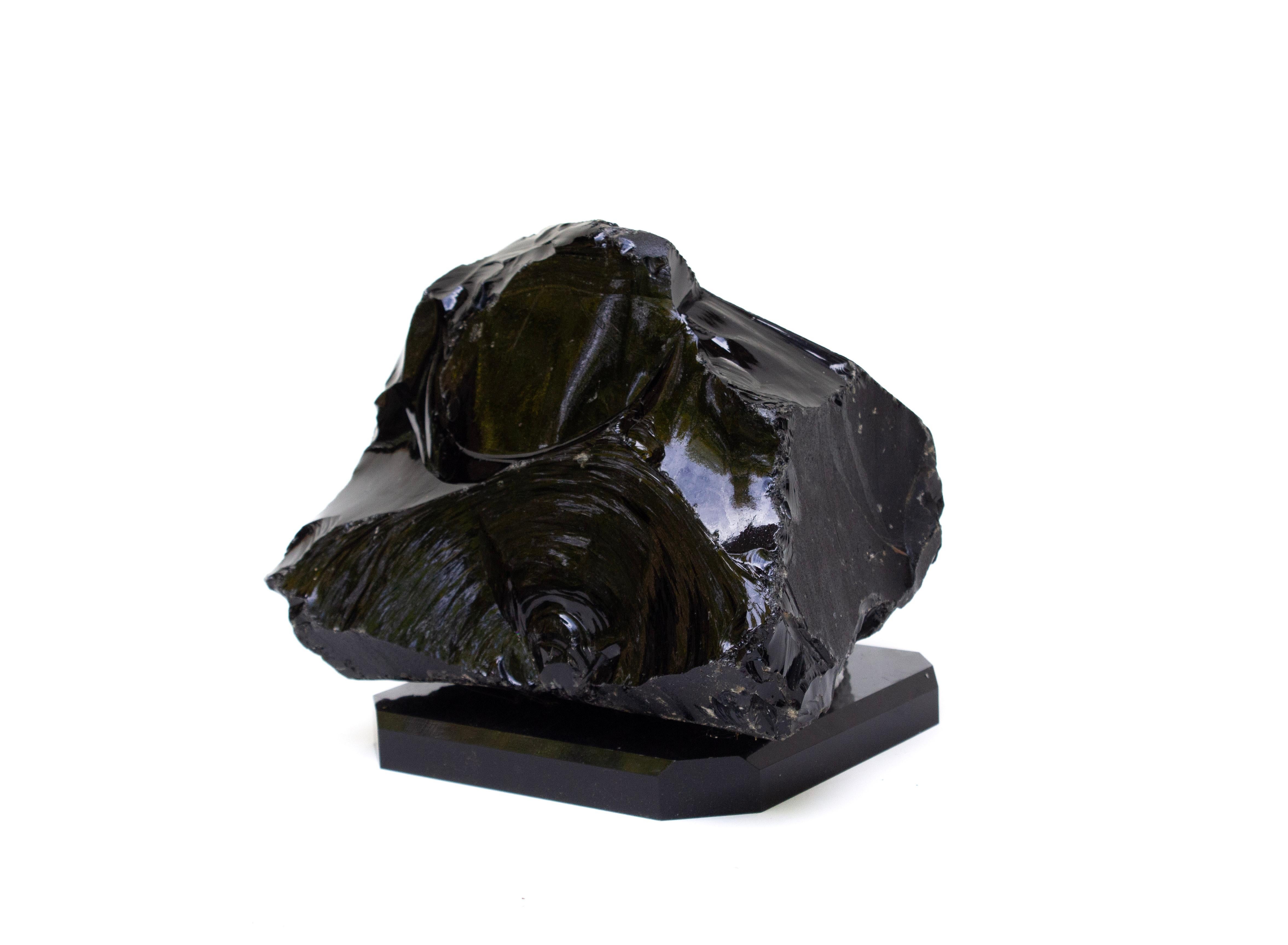 Organic Modern Sculptural Natural-Forming Black Obsidian on a Black Base For Sale