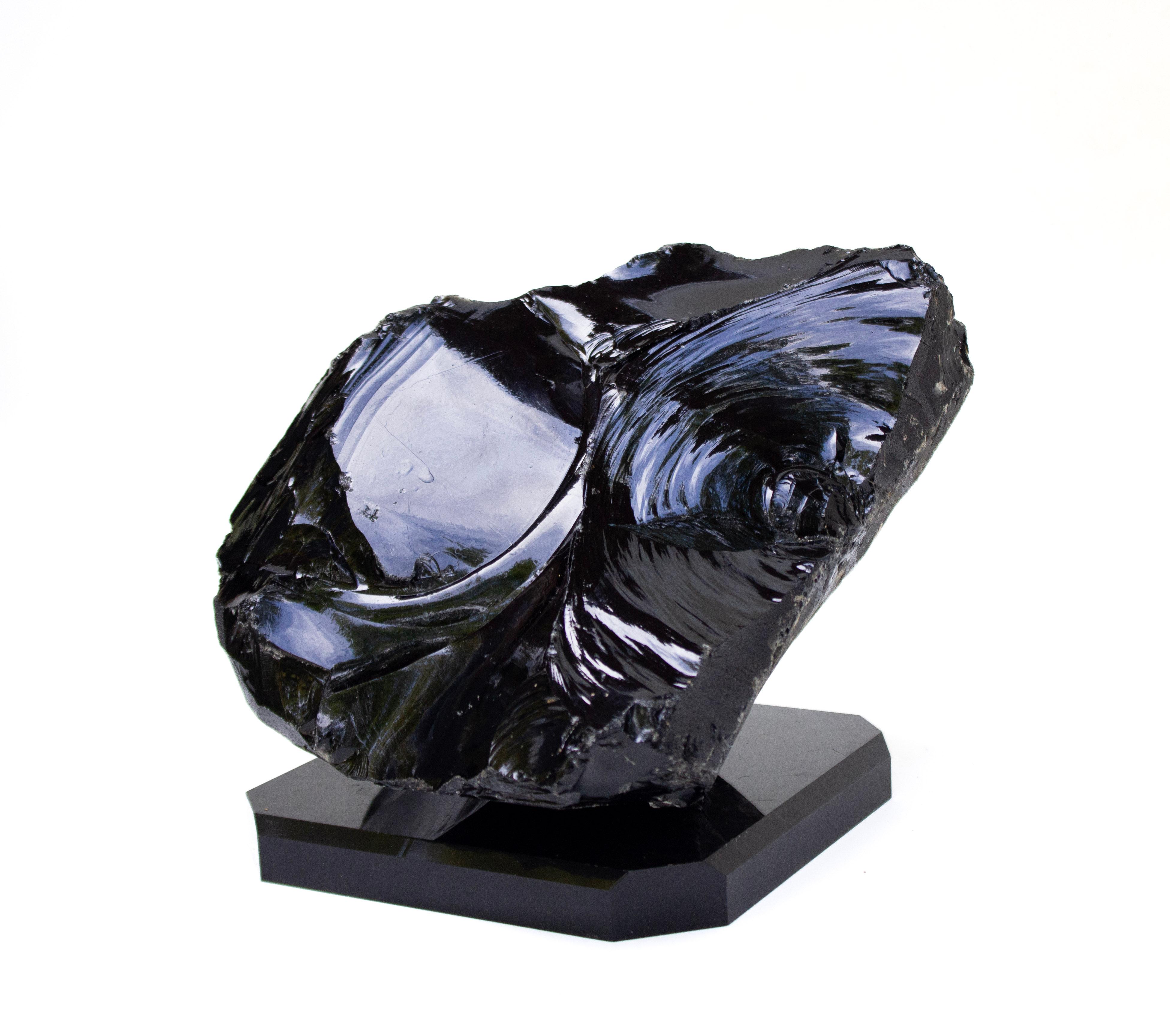Mexican Sculptural Natural-Forming Black Obsidian on a Black Base For Sale