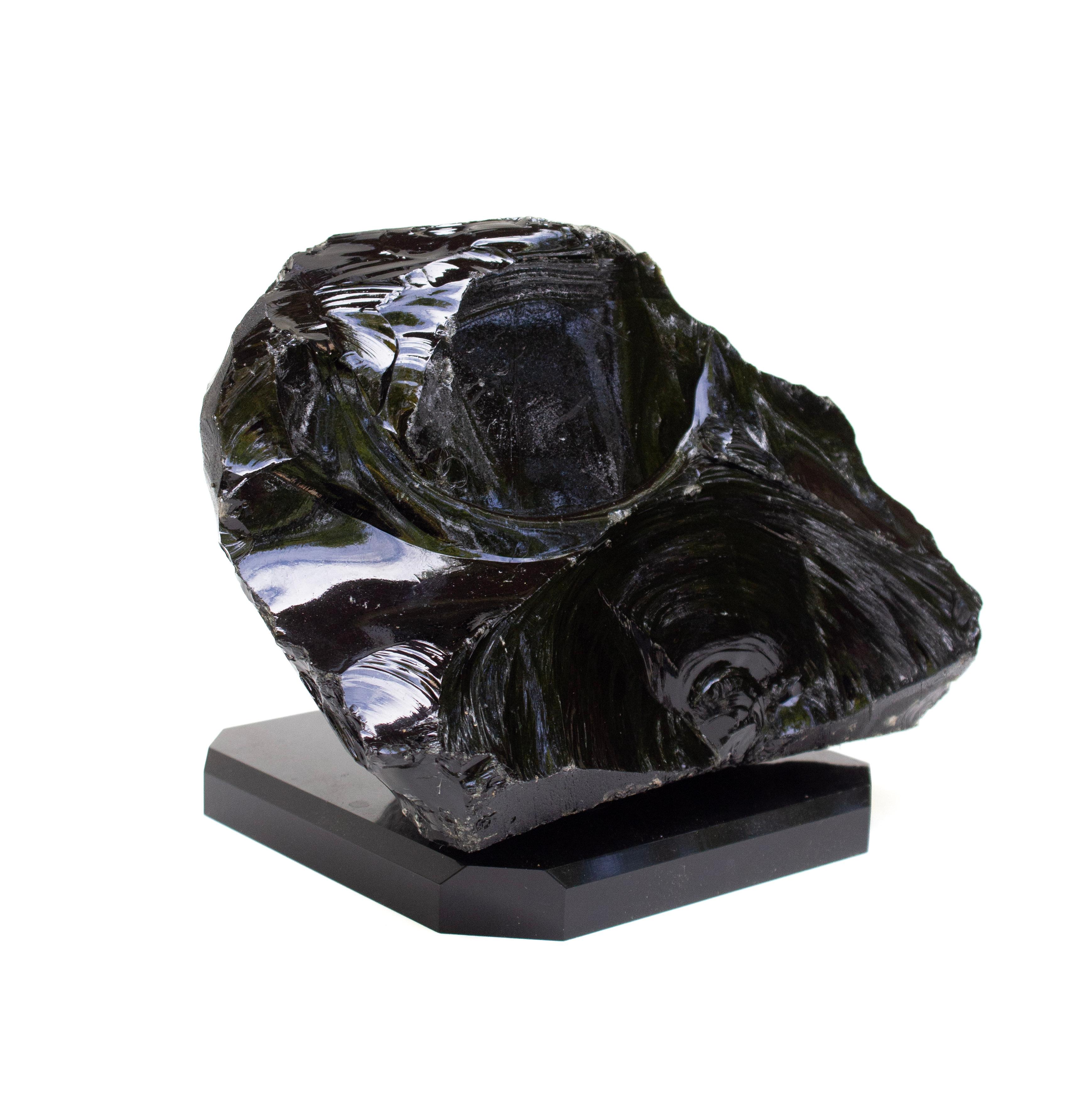 Sculptural Natural-Forming Black Obsidian on a Black Base In Excellent Condition For Sale In Dublin, Dalkey