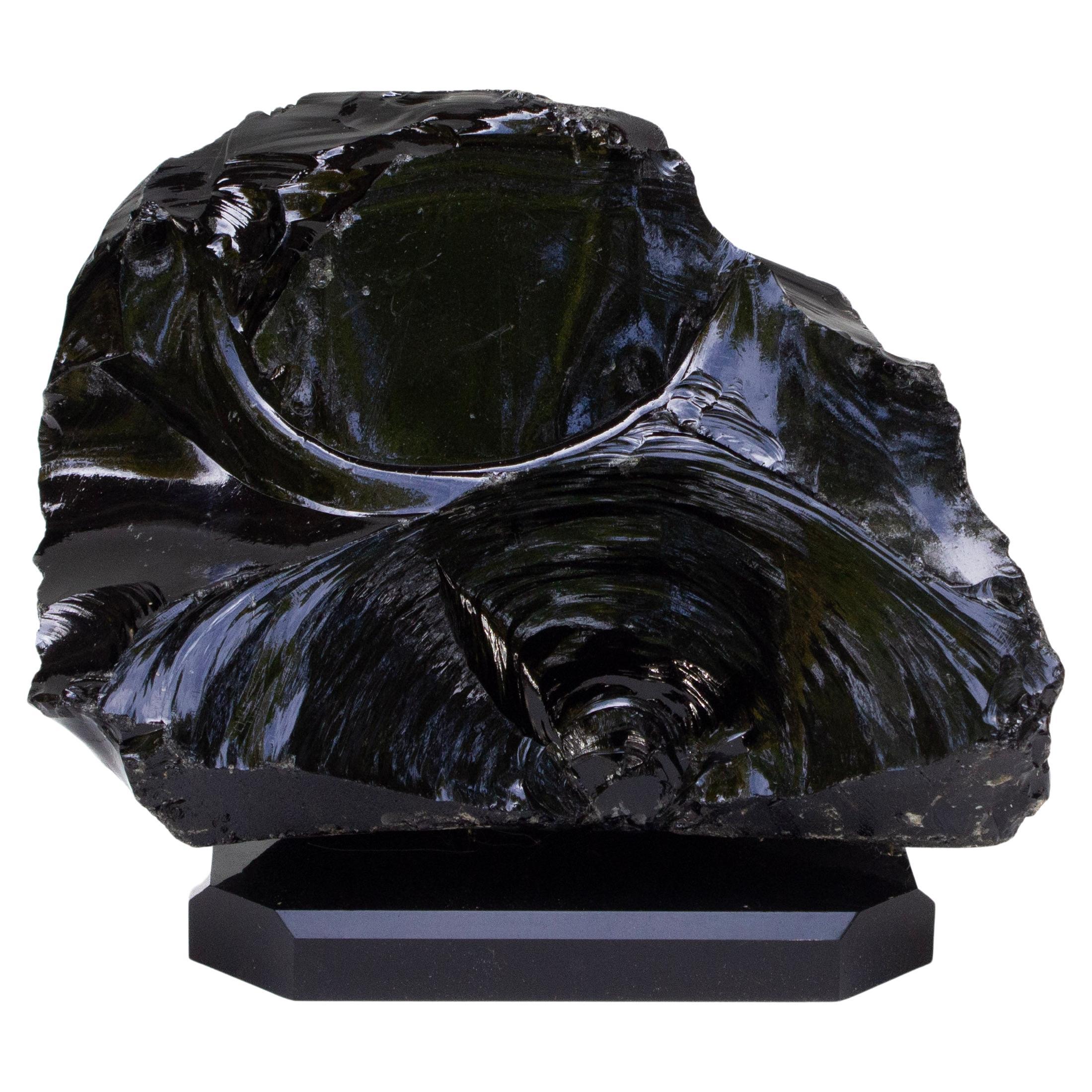 Sculptural Natural-Forming Black Obsidian on a Black Base For Sale