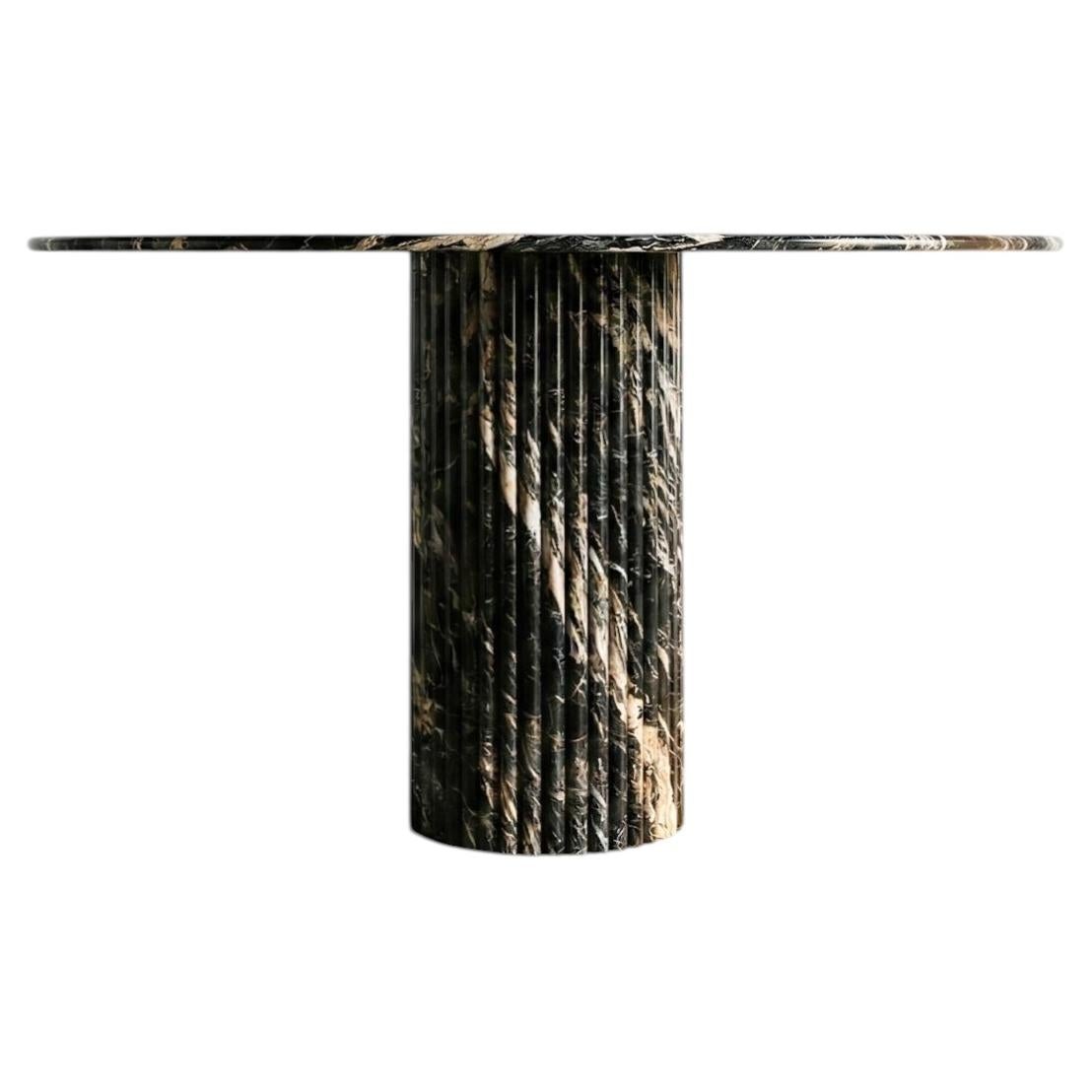 Sculptural Nero Picasso Marble Fluted Base Round Table