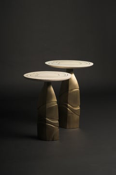 Sculptural Nesting Side Table in Bronze Patina Brass by Patrick Coard Paris