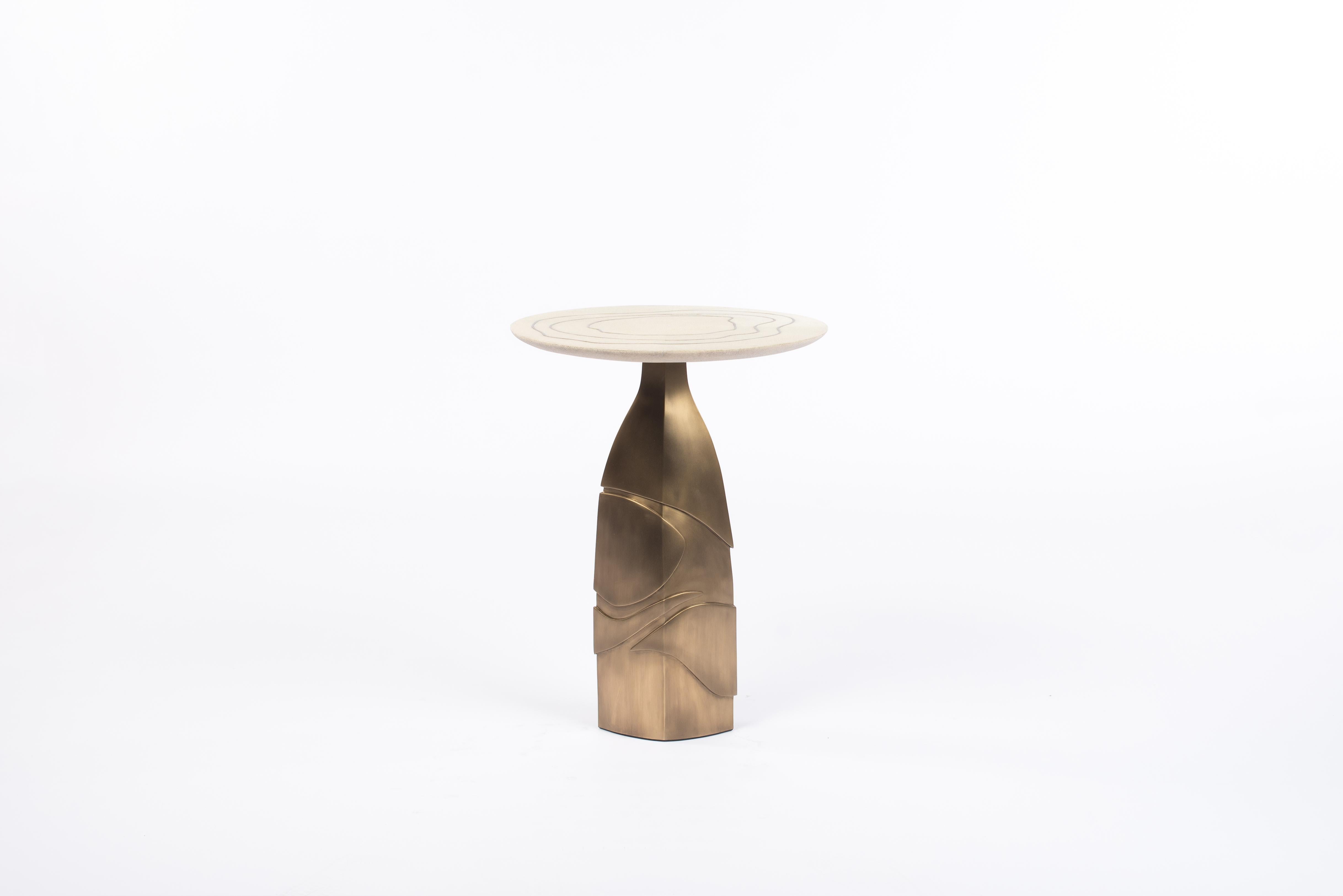 Contemporary Sculptural Nesting Side Table in Bronze Patina Brass by Patrick Coard Paris For Sale