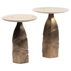 Sculptural Nesting Side Table in Bronze Patina Brass by Patrick Coard Paris