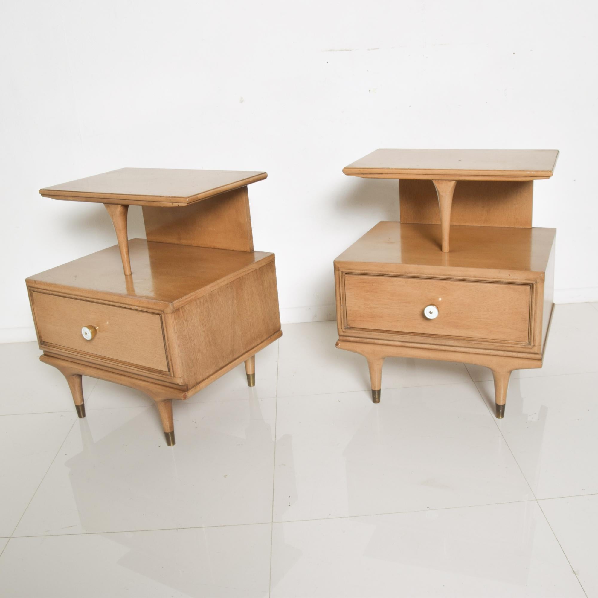 Mid-Century Modern Sculptural Nightstands Side Tables by Kent Coffey Continental Sandalwood, 1960s