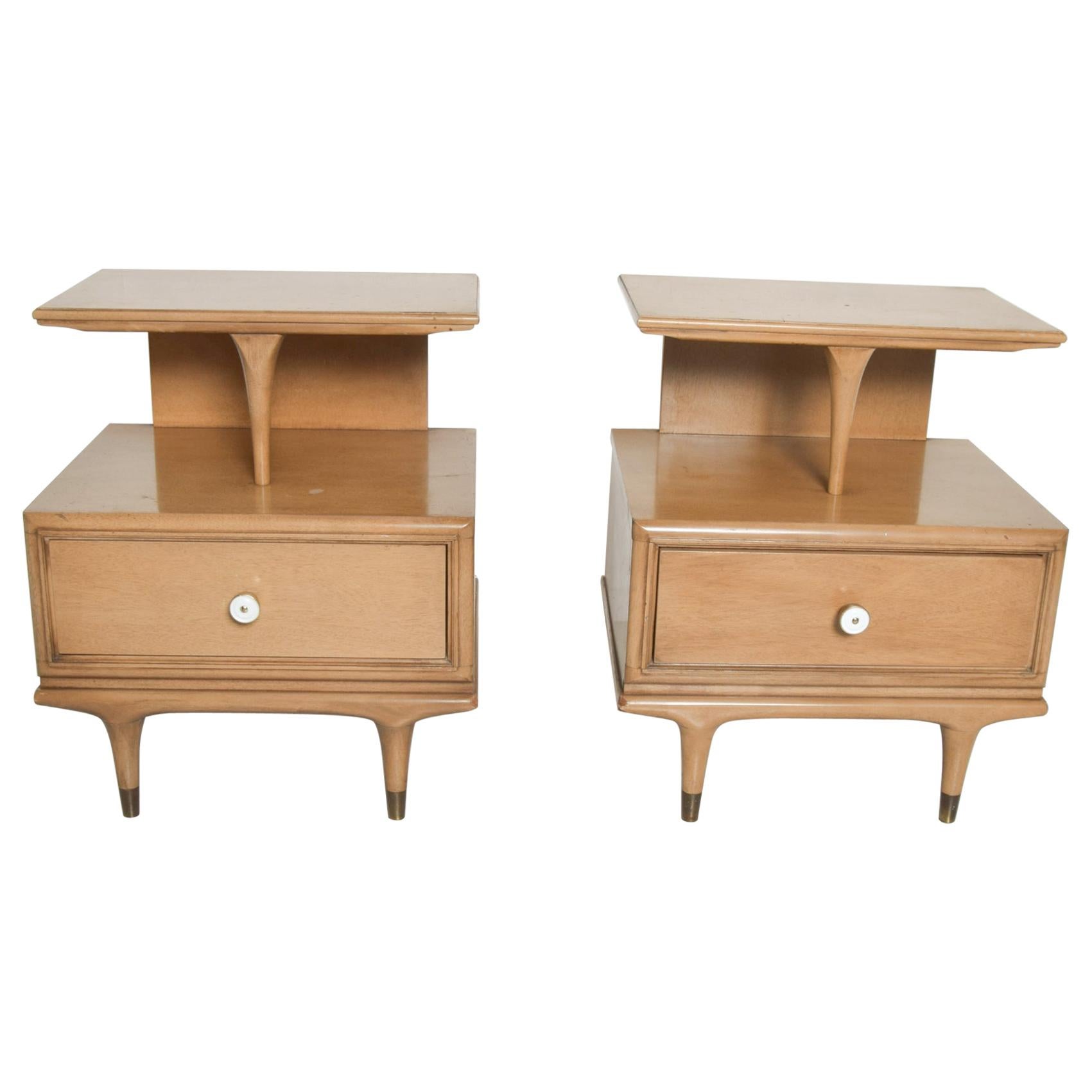 Sculptural Nightstands Side Tables by Kent Coffey Continental Sandalwood, 1960s