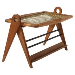 Sculptural Oak and Cane End Table, France 1950's