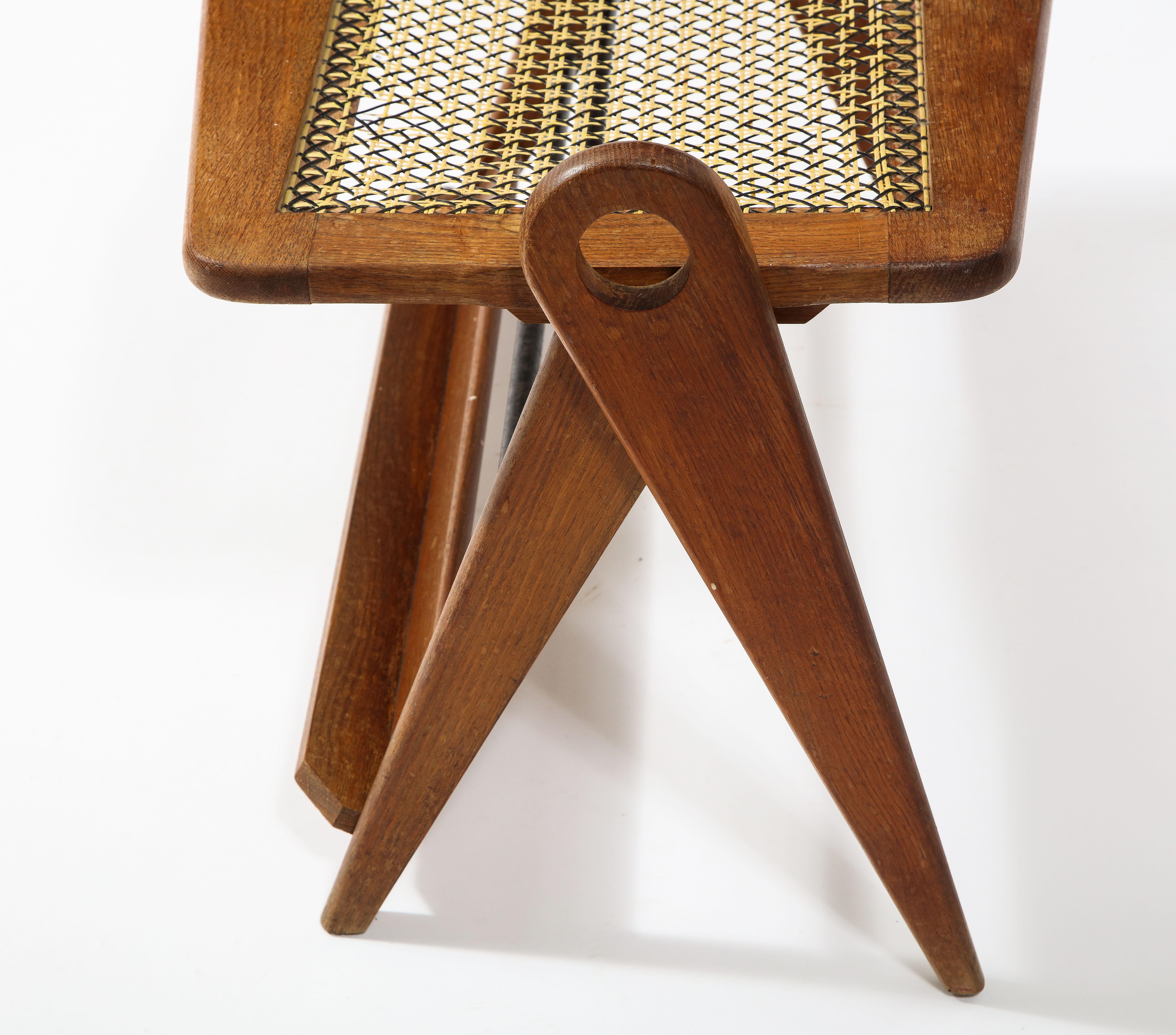 20th Century Sculptural Oak and Cane End Table, France 1950's For Sale