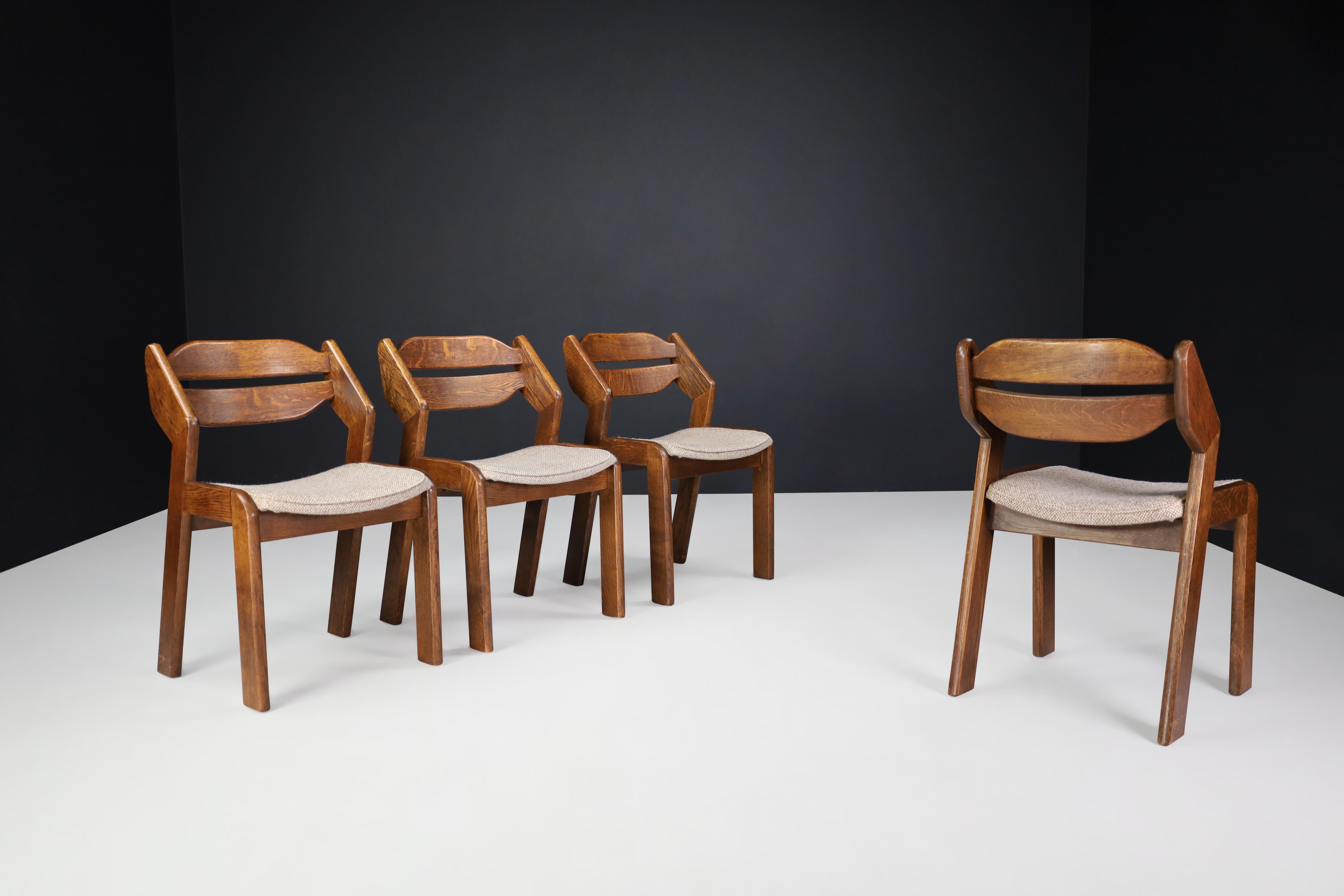 Sculptural Oak and Fabric Dining Chairs, France, 1960s For Sale 2